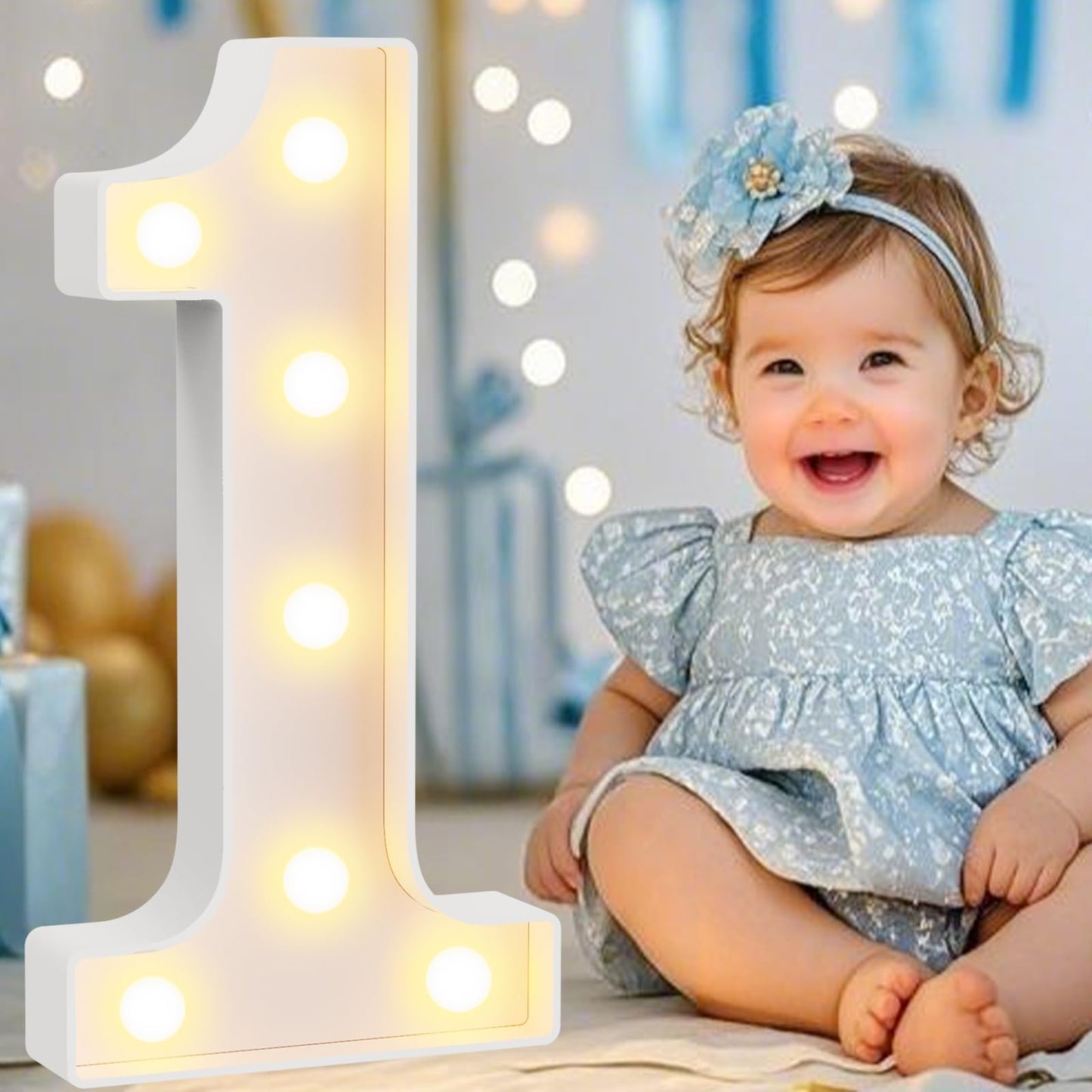 Pooqla 1st Birthday Decorations for Girls Boys, Large 12.6 in Tall Light Up Numbers for Party