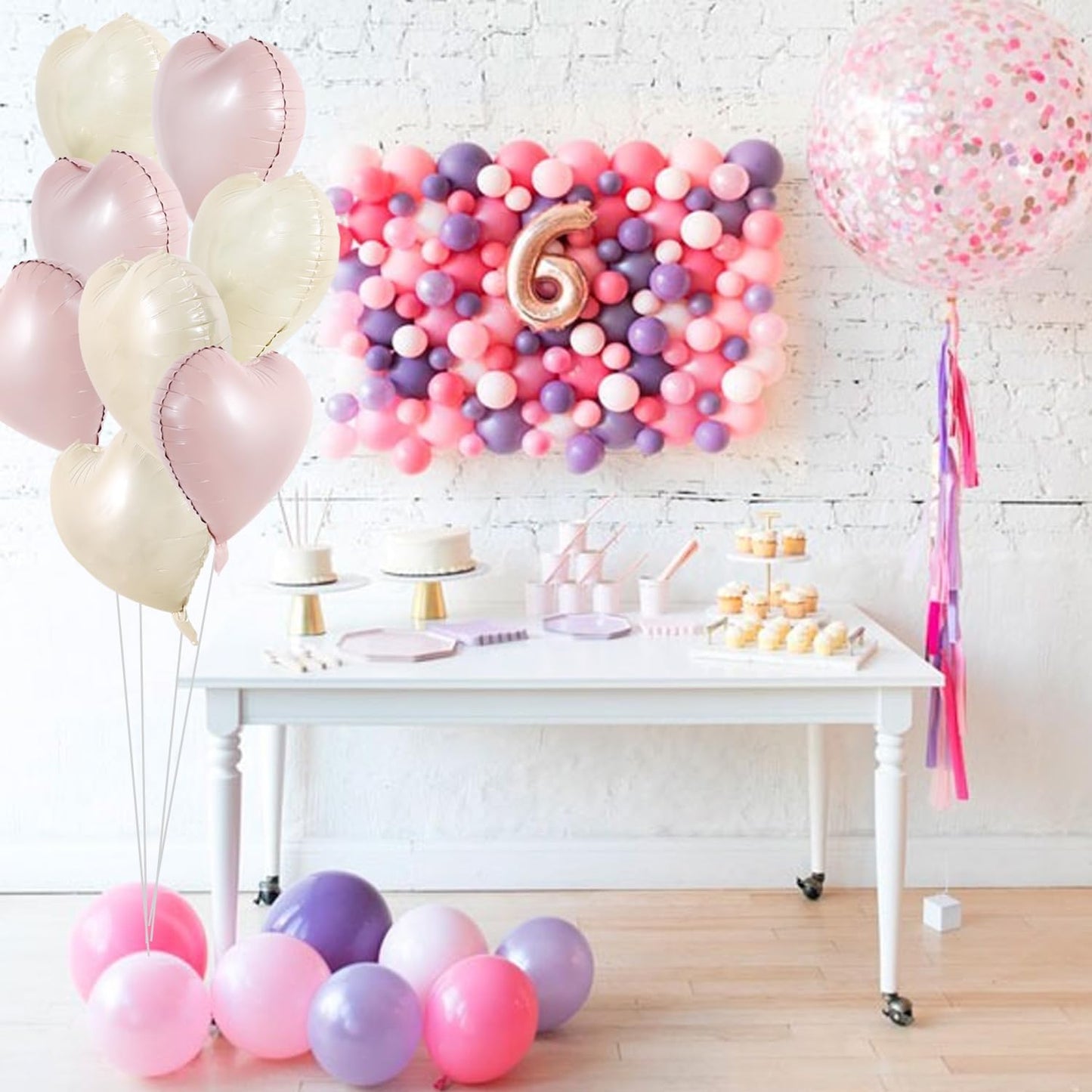 TONIFUL 30Pcs 18 Inch Pastel Pink Cream White Heart Balloons Valentine’s Day Heart Shape Foil Mylar Balloons Decoration for Valentine's Day Wedding Bridal Shower Anniversary Engagement Party Supplies