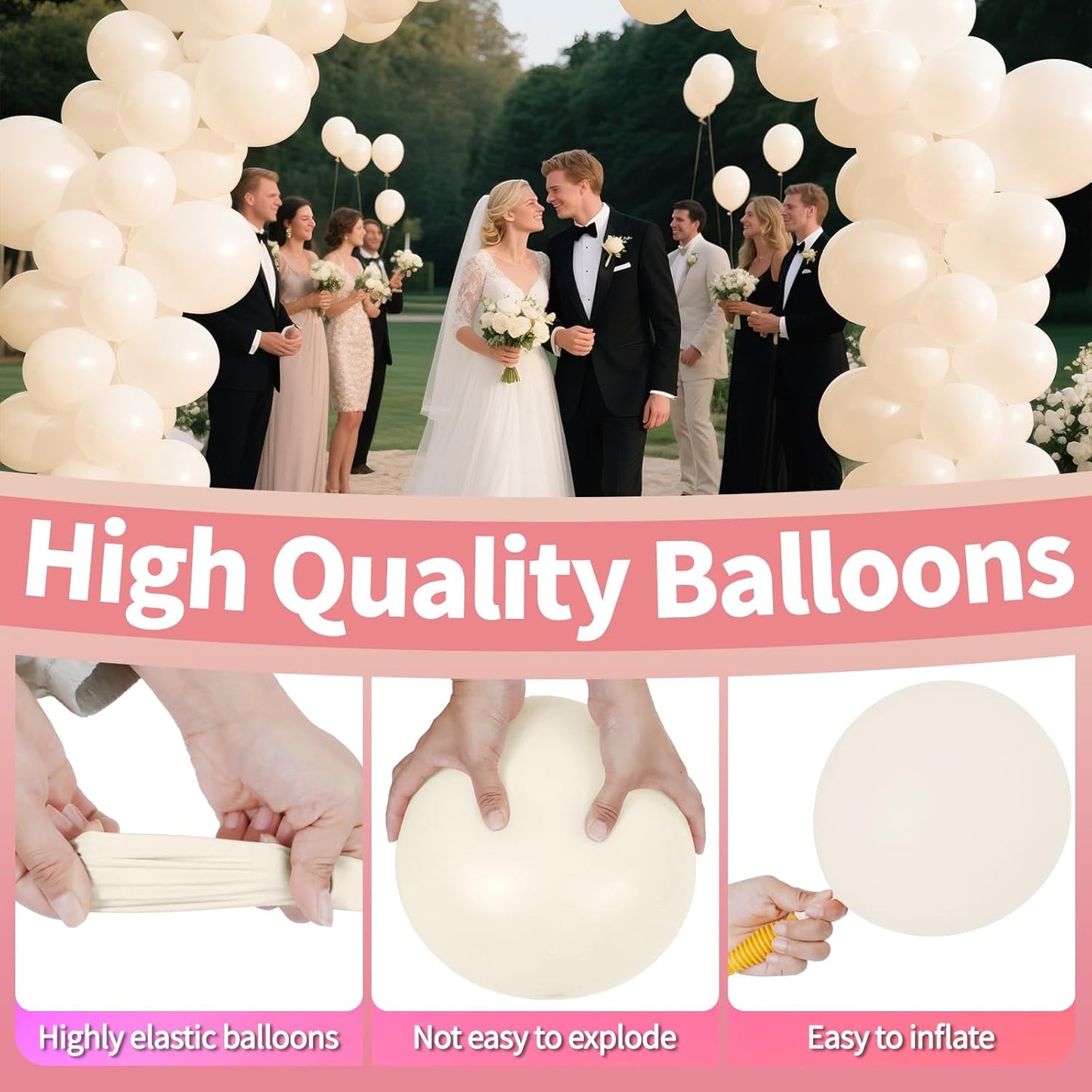 KAWKALSH Sand White Balloon 12 Inch, 110pcs Latex Party Balloons Helium Bright Color for Birthday Baby Shower Wedding Party Supplies Arch Garland Decoration