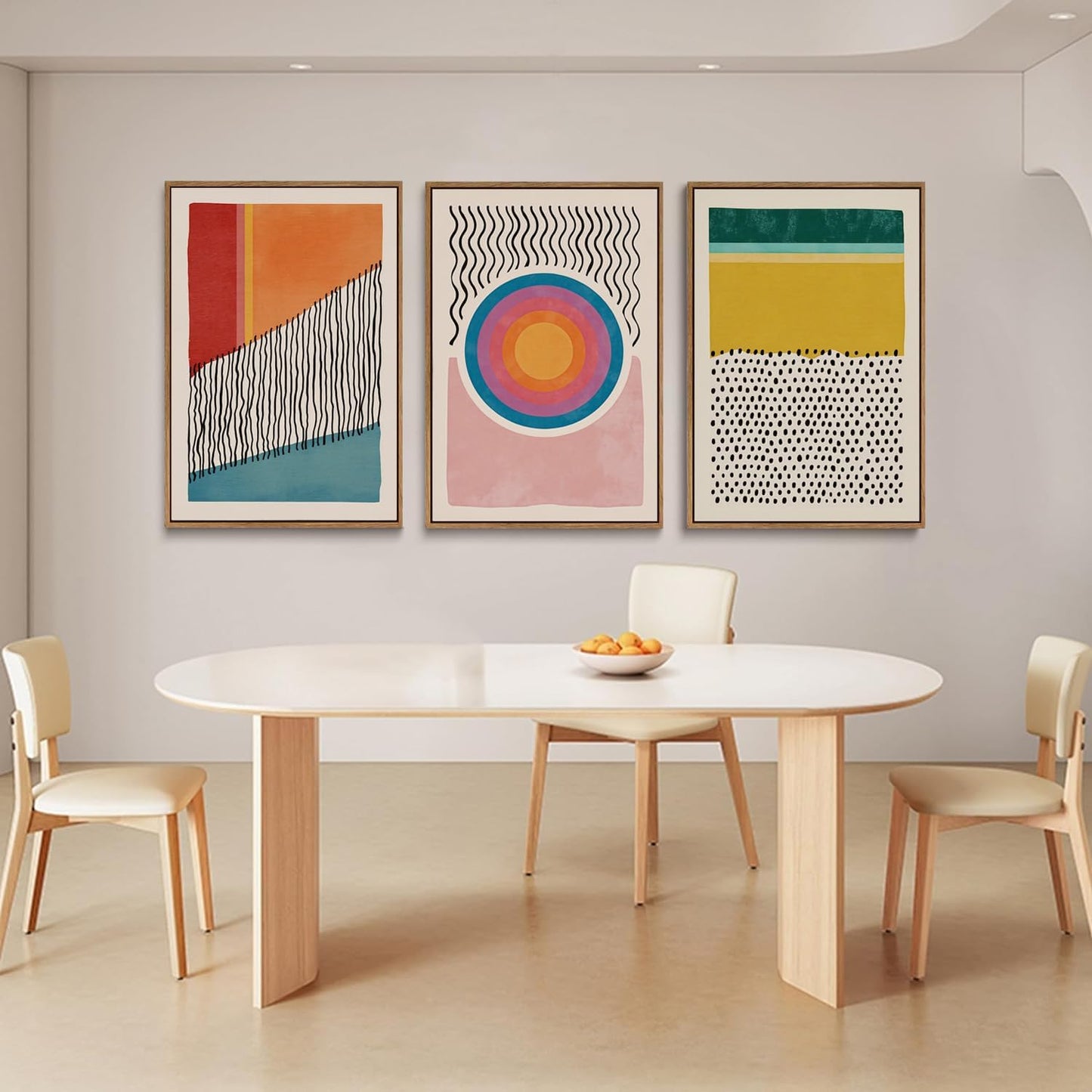 myusuar 3 Piece Large Modern Abstract Canvas Framed Wall Art For Living Room, Midcentury Minimalist Boho Wall Art Decor Posters Prints For Bedroom Office, 12x16in