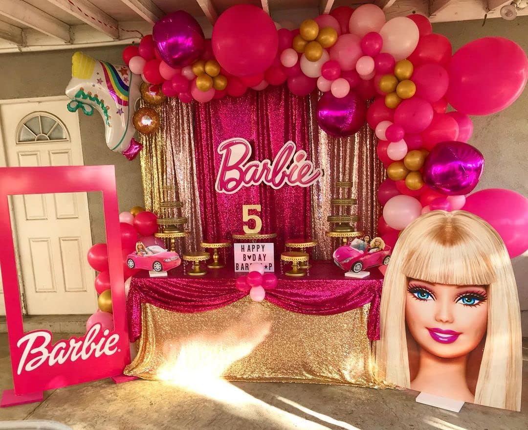 QueenDream Hot Pink Wedding Sequin Tablecloth 90 x 156 Inch Rectangle Glitter Table Cloth for Birthday Party Baby Shower Decor