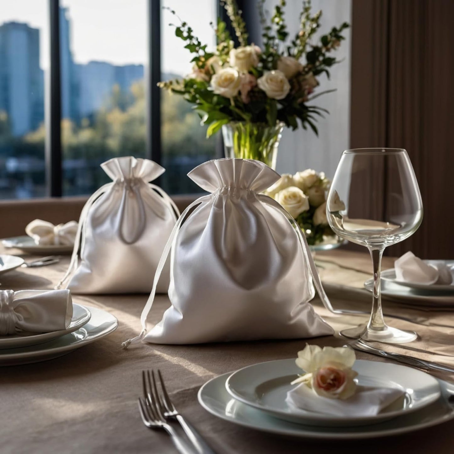 4" x 6" White Satin Gift Bags, Jewelry Bags, Wedding Favor Drawstring Bags Baby Shower Christmas Gift Bags 50 per Pack