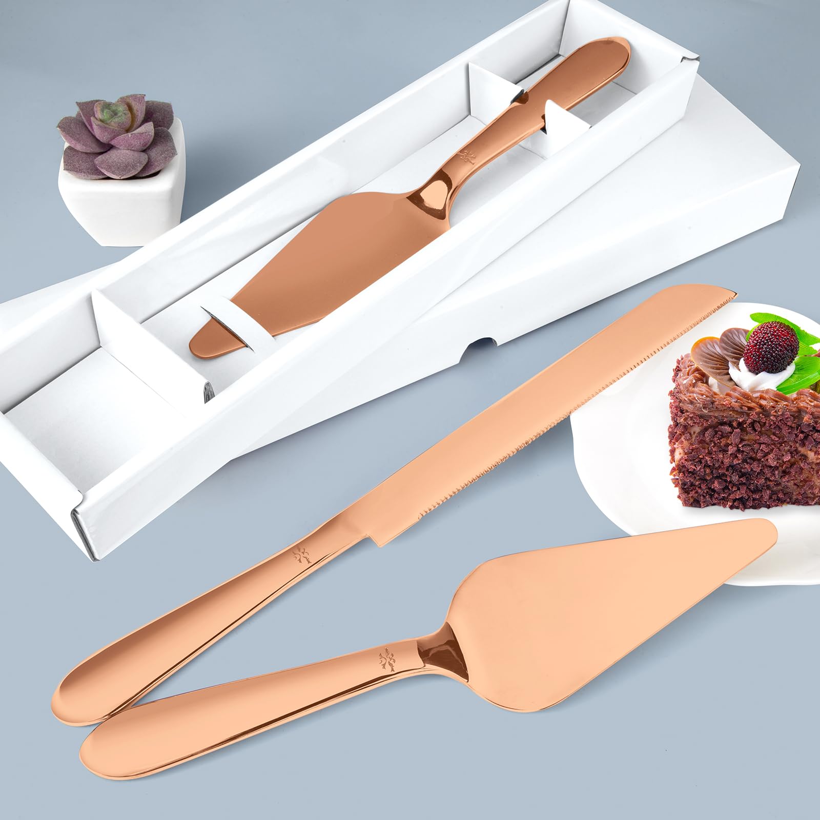 Wedding Cake Knife and Server Set, Integral Stainless Steel Longer Cake Cutter and Wider Pie
