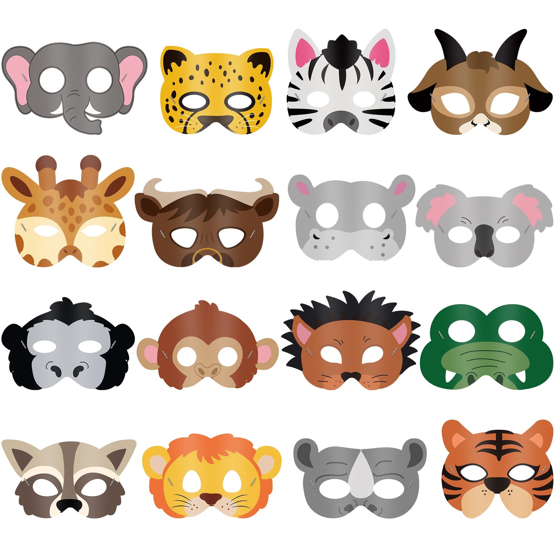 Blulu 16 Pcs Safari Animal Masks for Kids Birthday Party Decoration,Animals