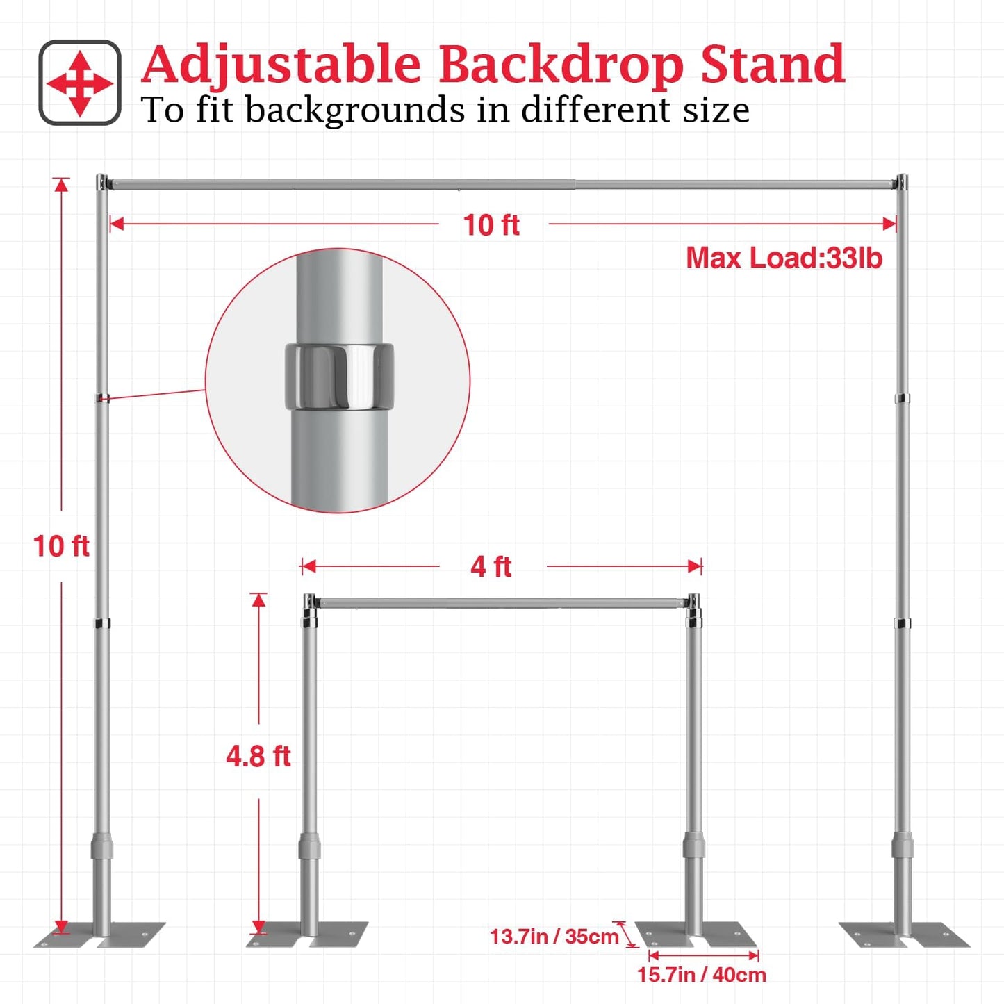 EMART 10x10ft Heavy Duty Backdrop Stand Frame with Adjustable Pipe