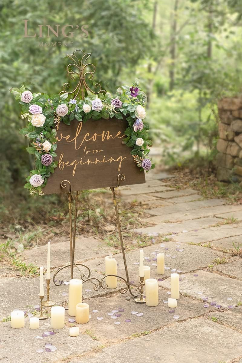 Ling's Moment 5FT Light Purple Artificial Flower Arch with Rose Leaves and Lilac for Wedding Party Backdrop Decor