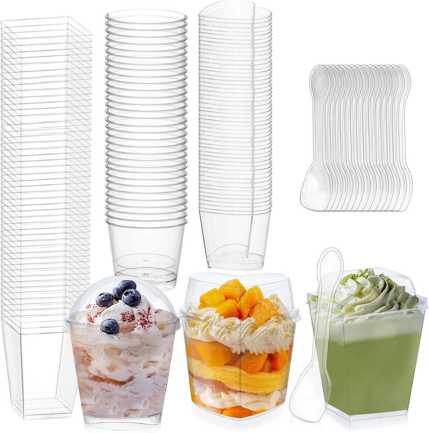 360 Pack 5oz 6oz Dessert Cups with Lids and Spoons, 3 Styles Clear Plastic Appetizer Cups for Halloween Party Disposable Mini Parfait Cups for Serving Fruit Trifle Mousse Ice Cream and Pudding