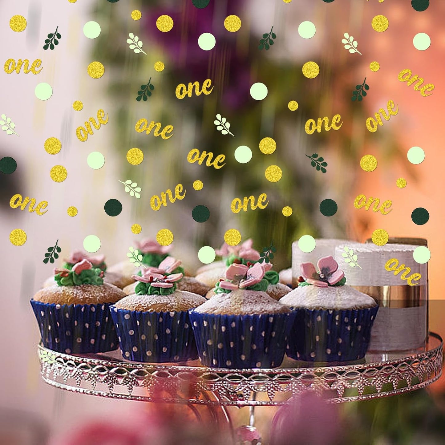 300PC Gold Glitter and Sage Green First Birthday Decorations for Girl/Boy Greenery Happy 1st Birthday Confetti for Table for Baby One Year Old Party Decor Supplies