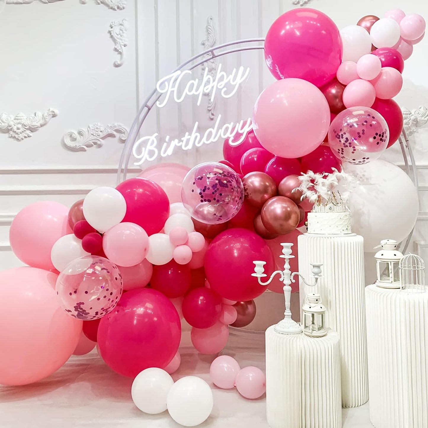 110pcs Hot Pink Balloons 12 Inch Fuschia Latex Balloon Garland Arch Kit for Birthday Baby Shower Anniversary Graduation Wedding Party Decorations