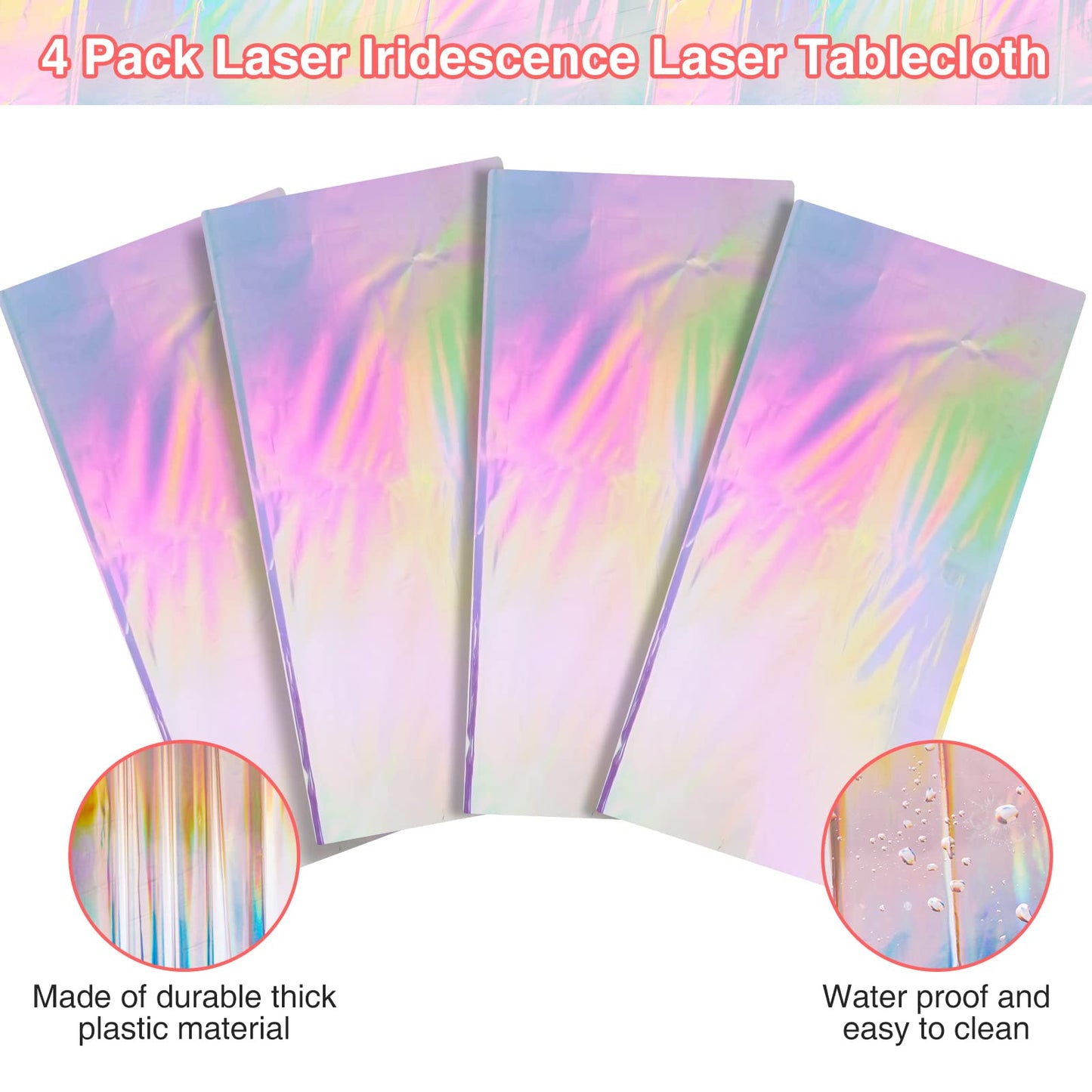 FunnyPars 4 Pack Iridescent Plastic Tablecloths, Disposable Table Covers