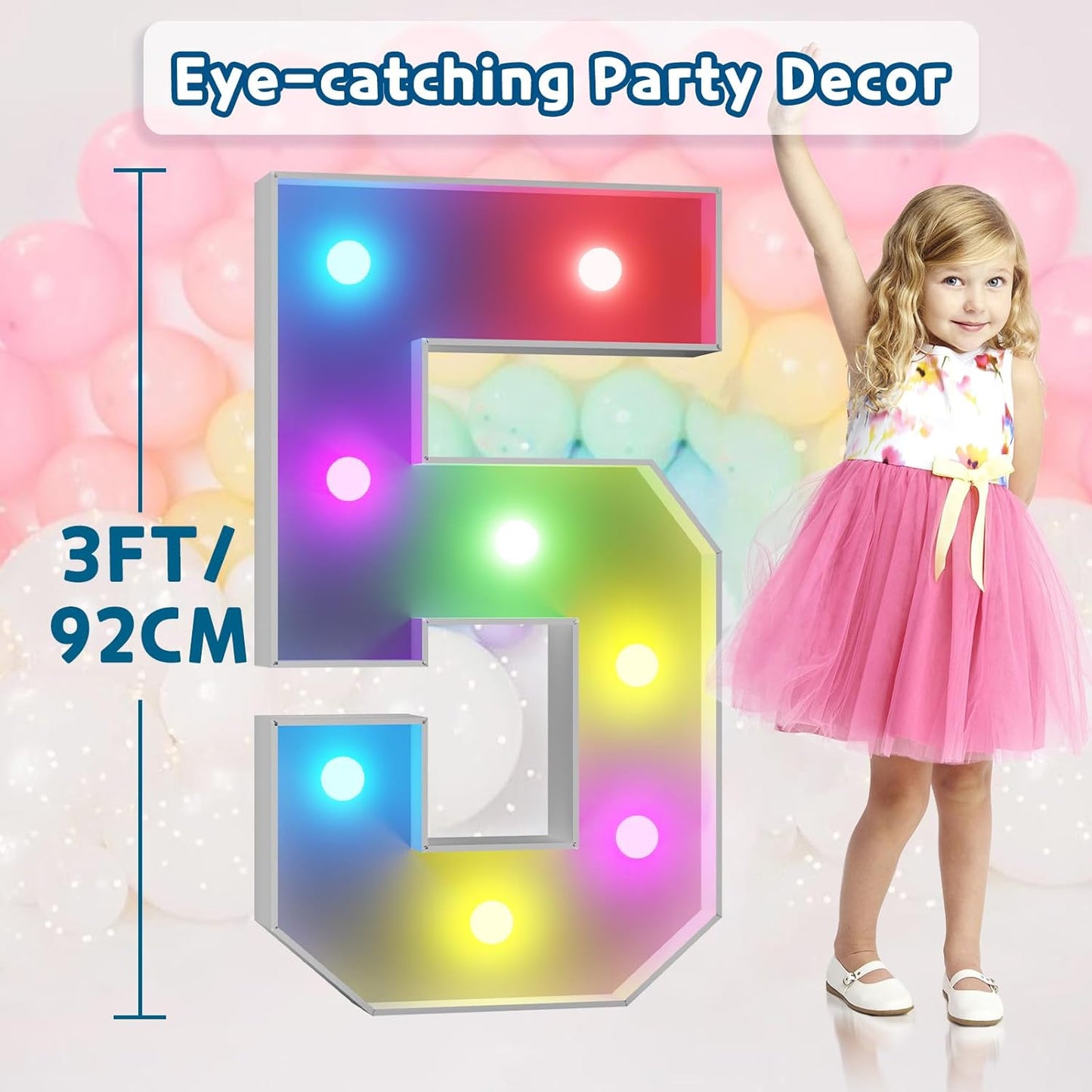 imprsv 3FT Colorful Marquee Numbers,18 Colors Number 5 with Remote, Light Up Numbers Sign for 1st Birthday Decorations Anniversary Party Decor, Pre-Cut Foam Board Kit, Mosaic Sign for Balloon