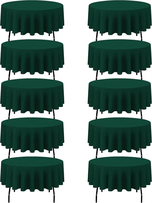 BRILLMAX 10 Pack Hunter Green Round Tablecloths 90 Inch - Circle Bulk Linen Polyester Fabric Washable Table Cloth Cover for Wedding Reception Banquet Birthday Party Buffet Restaurant