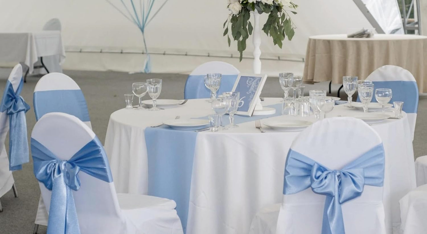 100 PCS Satin Chair Sashes Decorative Bow Chair Sashes Ties Back Ribbon Bows Chairs Cover Band for Wedding Birthday Party Ceremony Reception Events Banquet Home Kitchen Decor(7 x108 inch,Baby Blue)