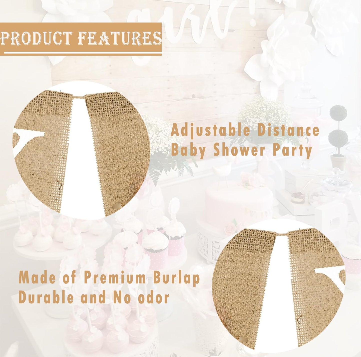 Baby Shower Banner, Welcome Baby Sign, Pre Strung Burlap Gender Reveal Banner for Boy and Girl