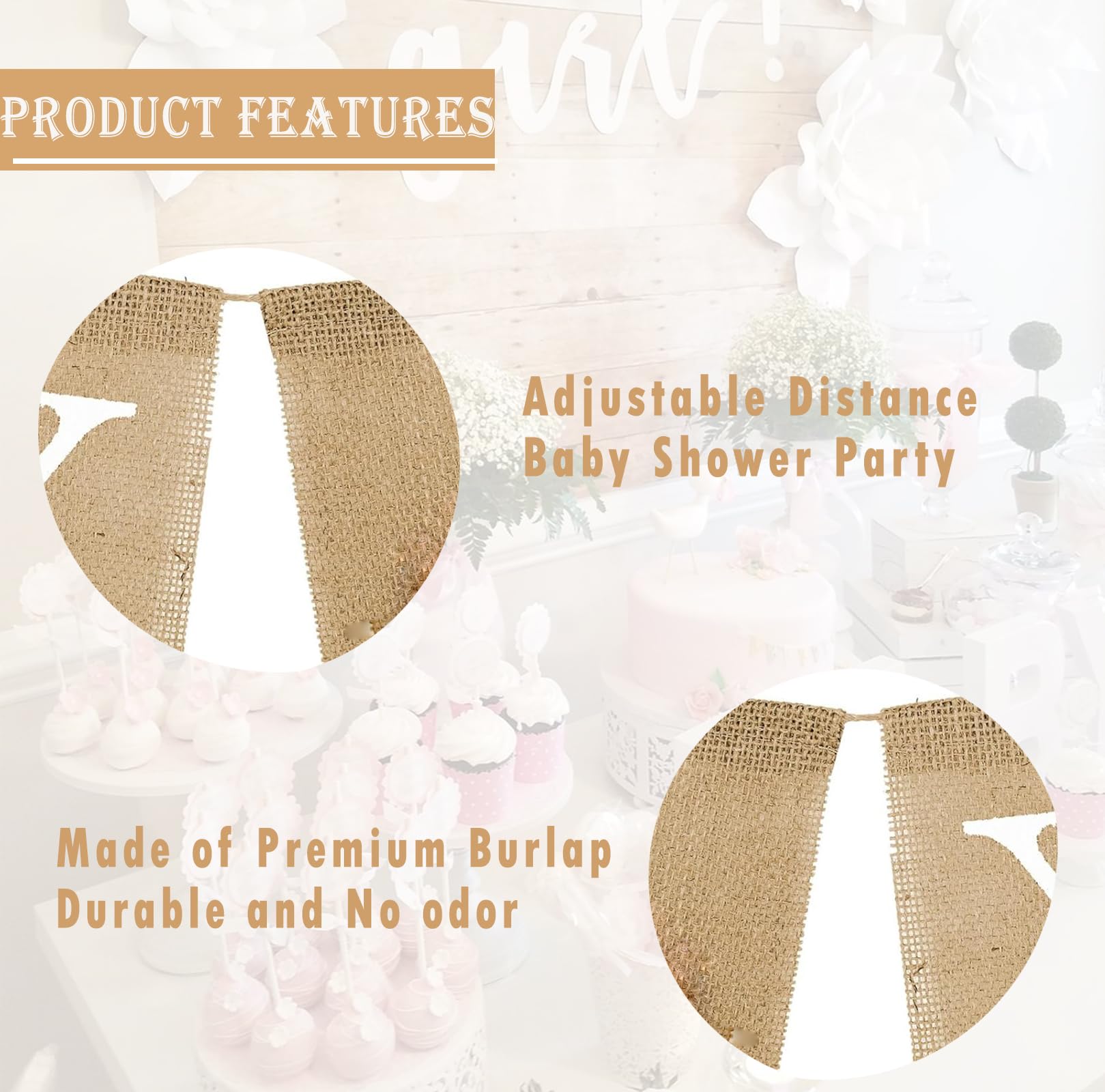 Baby Shower Banner, Welcome Baby Sign, Pre Strung Burlap Gender Reveal Banner for Boy and Girl