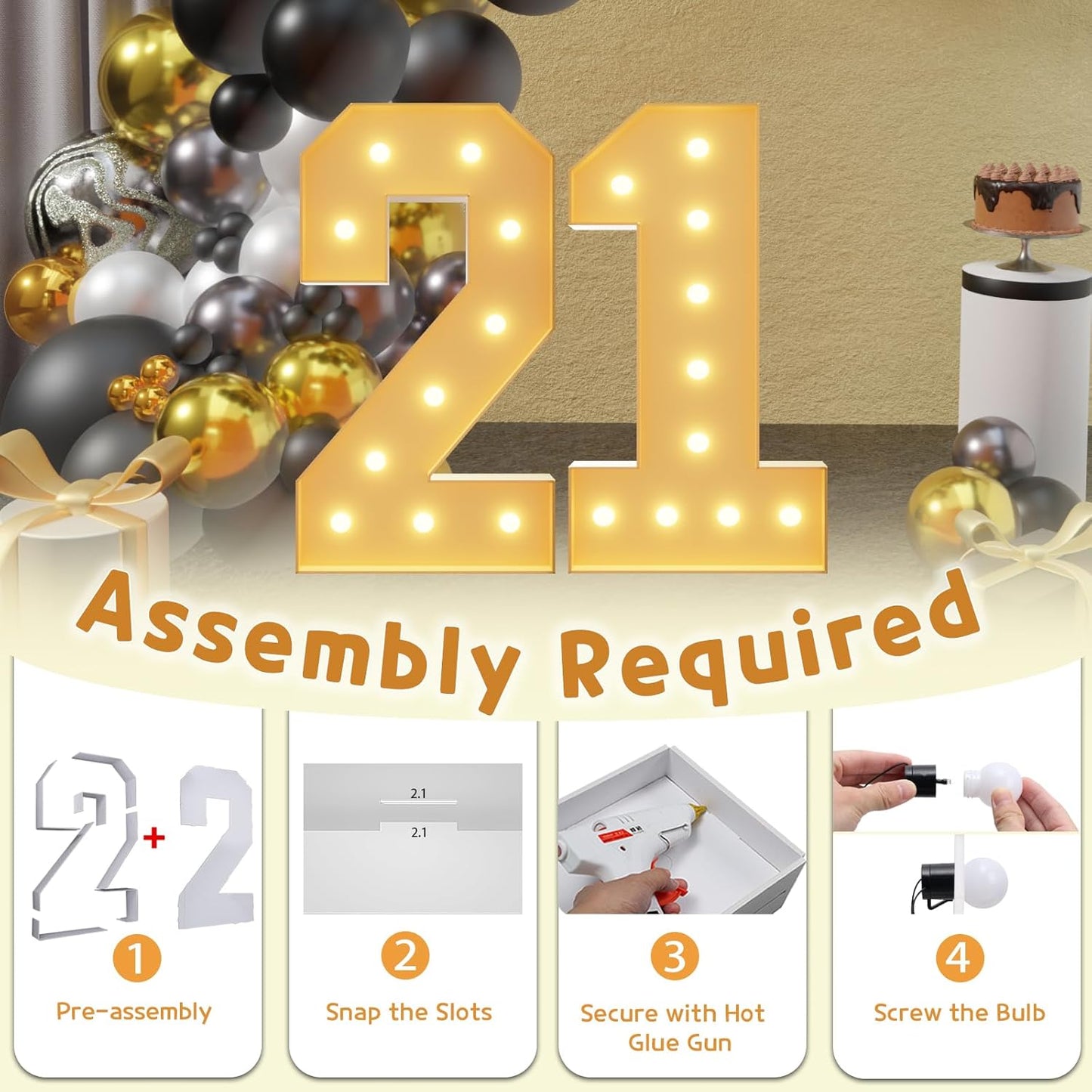 imprsv 4FT Light Up Numbers, Marquee Numbers 21st Birthday Decorations for Her Him, Large Light Up Numbers 21st Birthday Women Foam Board Anniversary Party Decorations Arch Kit (DIY)