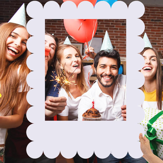 32 x 24 Inch Large Blank DIY Photo Booth Props Picture Frame Party Frame DIY Photo Booth Props Selfie for Birthday, Graduation, Christmas Holiday Party(White,Scalloped)