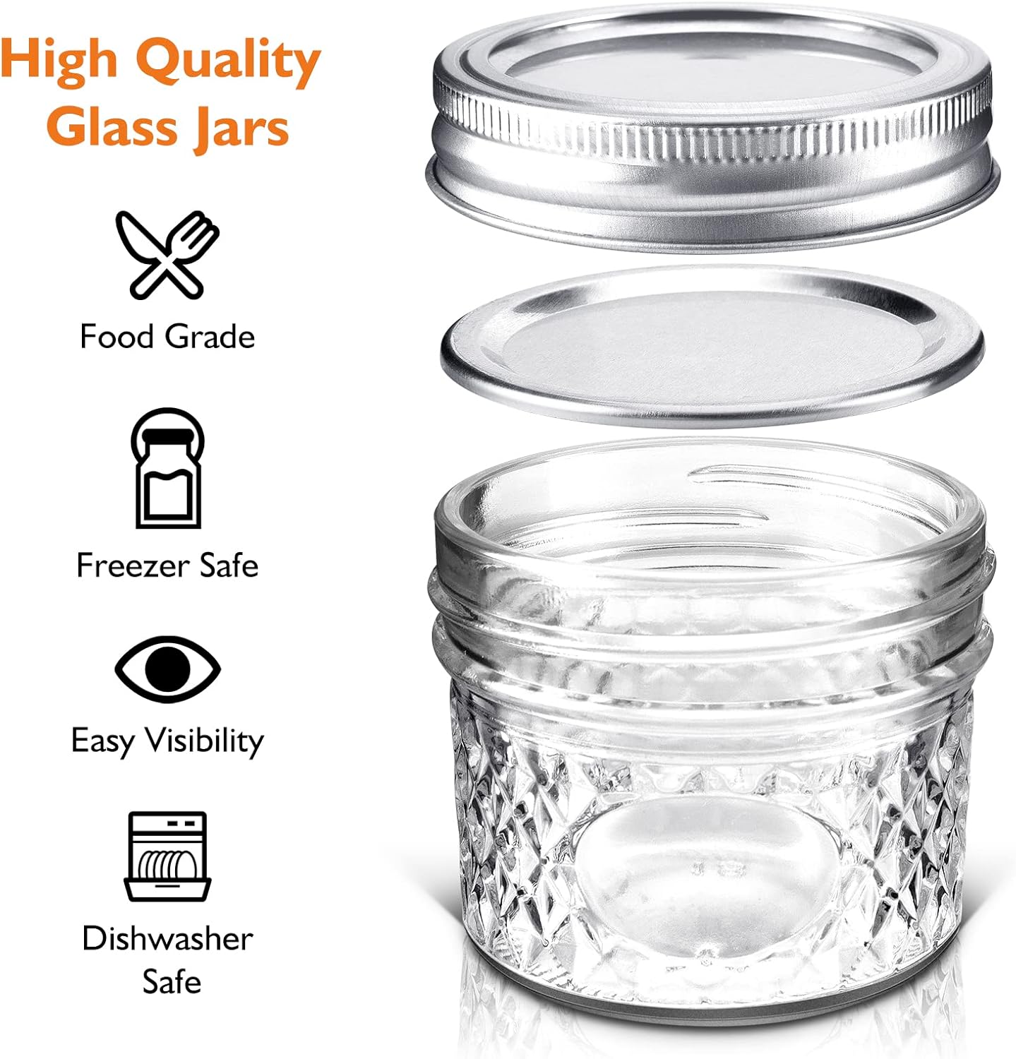 asika Mini Glass Jars,Canning Jars 4 oz With Lids, Small Glass Jars Ideal for Food Storage, Jam, Spice,Candle,Honey,Wedding Favors(12 PACK)
