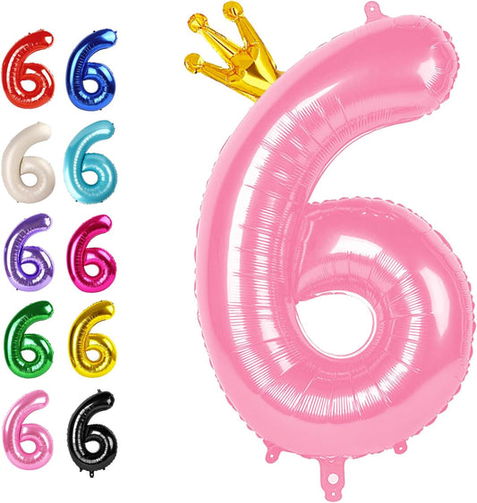 2026 Pink Crown 40 Inch Mylar Foil Number 6 Balloon, Birthday Balloons for 6 16 Boy Girl Party Decorations Supplies,Pink Crown Big Helium Balloon Numbers for 26 36 46 60 Men Women Anniversary
