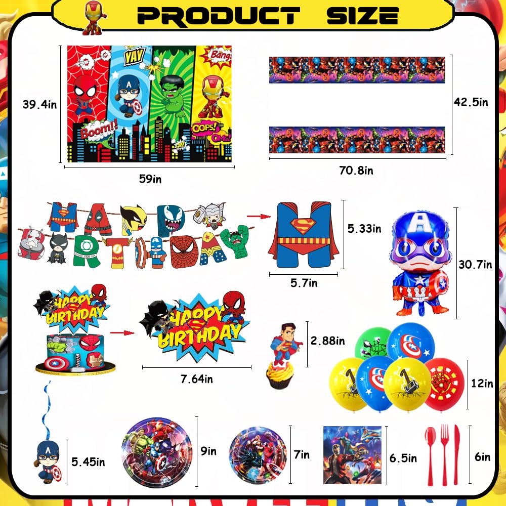 Avenger Theme Birthday Party Supplies Decorations, Including Birthday Banner, Tablecloth, Backdrop