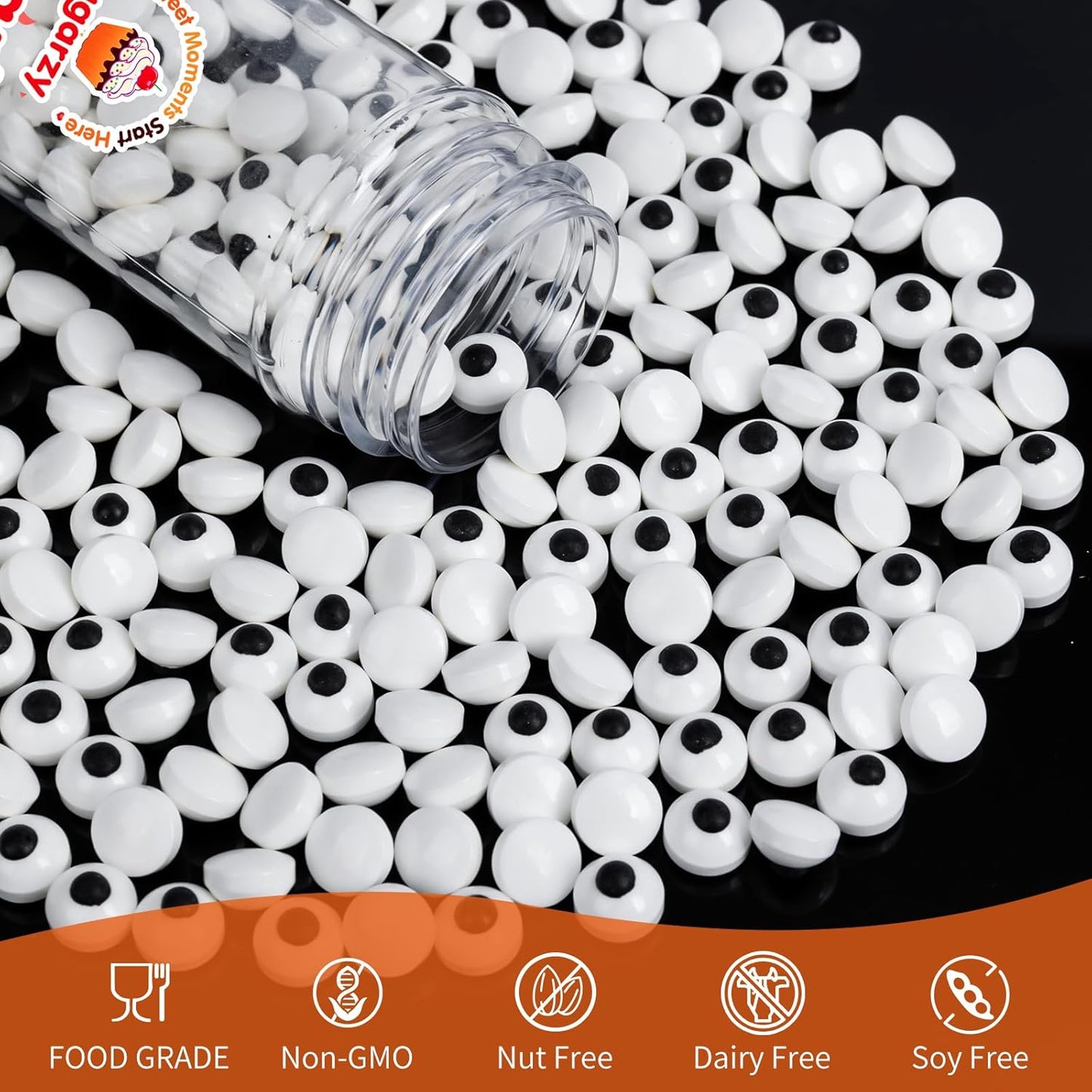 Edible Eyes Sprinkles for Cake Decorating,130g,Small Candy Eyeballs Eyes,Black and White Sugar Sprinkle for Halloween Dessert Backing,1 cm Eyeball Sprinkles for Cupcake Toppers Chocolate Cookie Donut Decoration,Birthday Holiday Children's Party Supplies