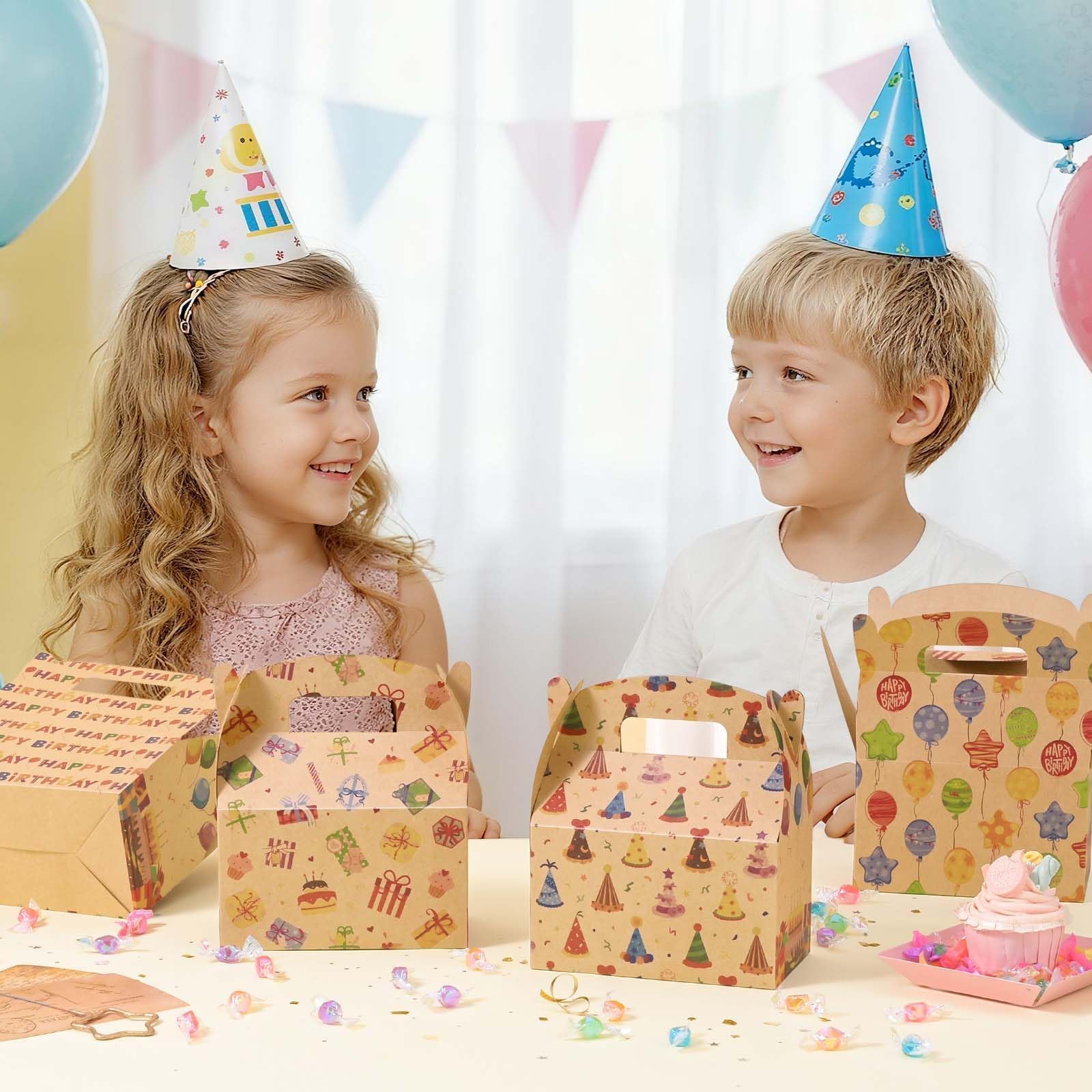 WERNNSAI 12 Pcs Birthday Party Treat Boxes Kraft Gift Box for Birthday