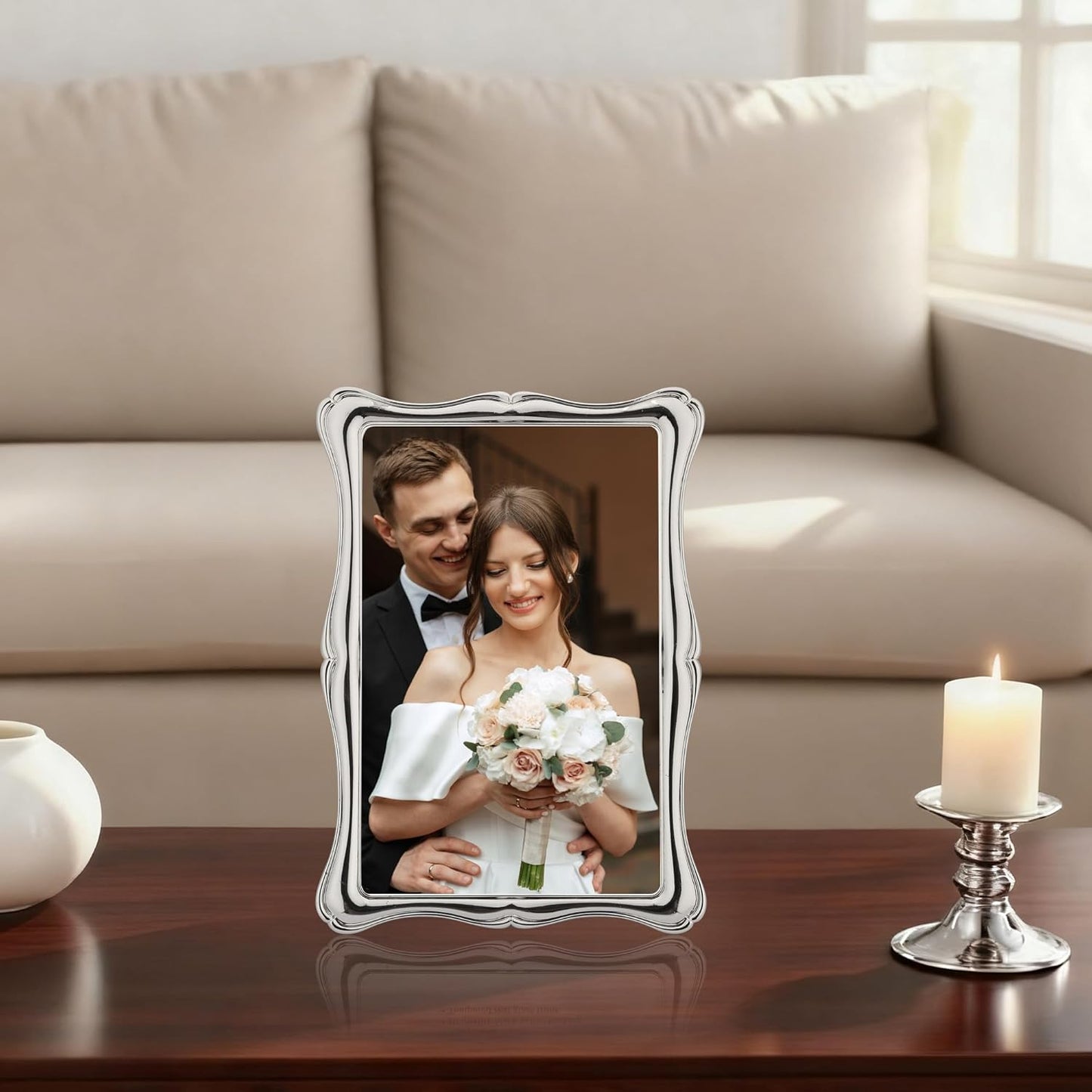 4 x 6'' Premium Alloy Silver Photo Frame - Luxury Display with Real Glass and Velvet Backing,Hi End Décor Metal Frames
