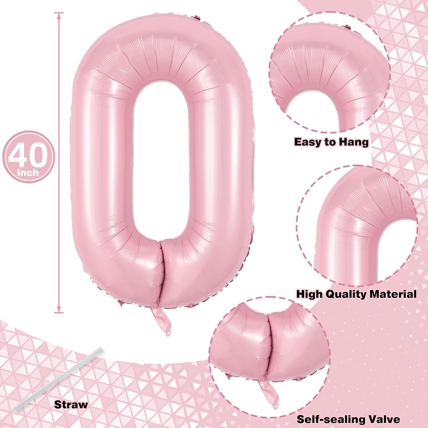 Pastel Pink 10 Balloons Number, 40 Inch Foil Number 1 & 0 Balloons for 10 Year Old Birthday Decorations, Large Self Inflating Mylar Light Pink Balloon for Girls 10th Birthday Party Anniversary Decor