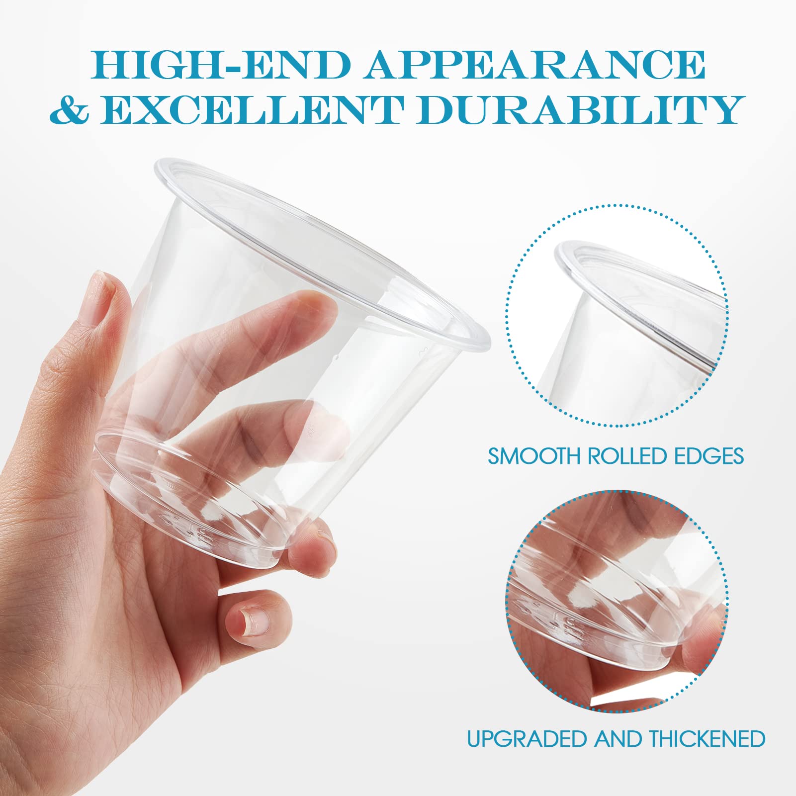 Turbo Bee 300 Pack 9oz Clear Plastic Cups,Disposable Crystal Drinking Cups,PET Plastic Party Cups