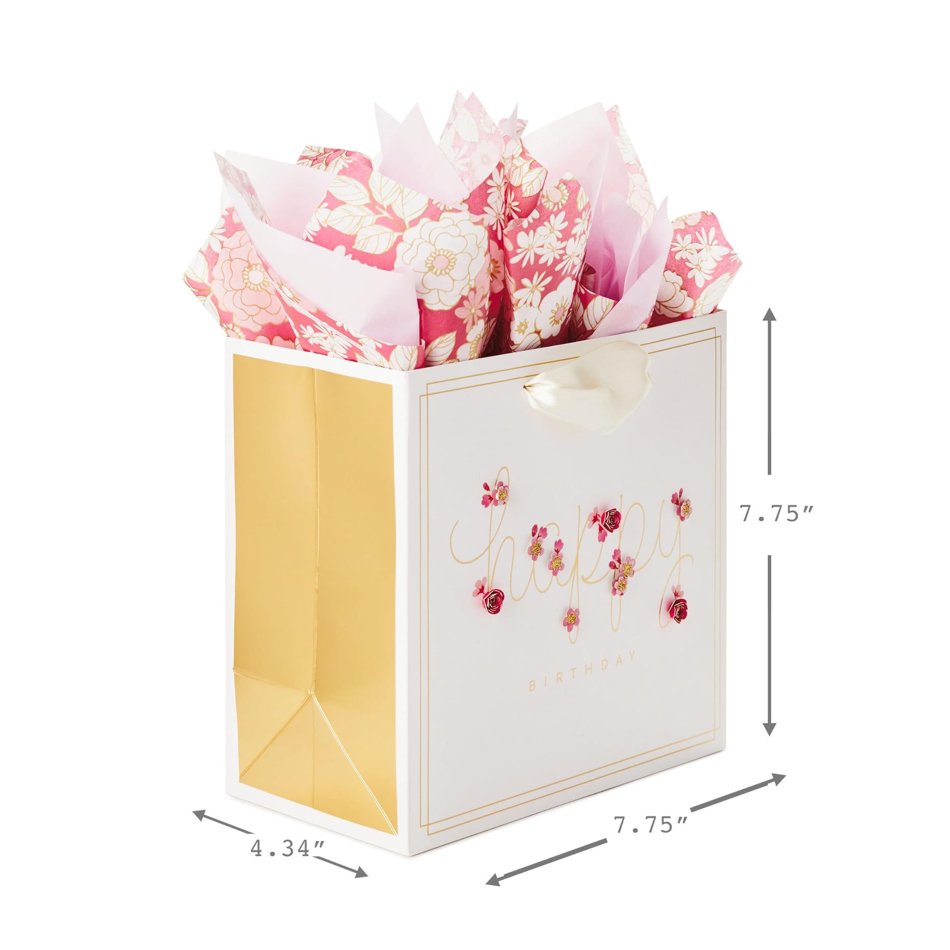 Hallmark Signature 7" Medium Birthday Gift Bag with Tissue Paper (Pink Flowers)
