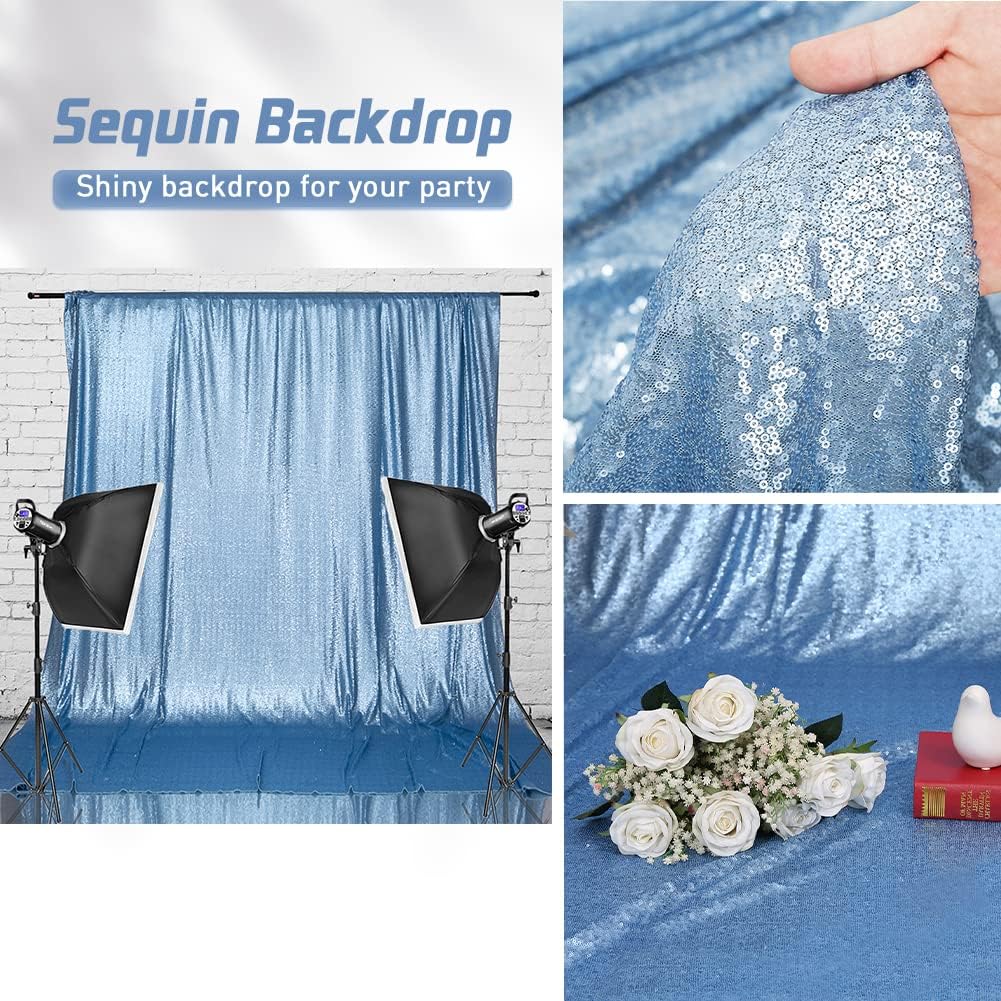 Eternal Beauty Baby Blue Sequin Backdrop, 6x6 Ft Glitter Background Curtains for Shimmer Photography Party Wedding Birthday Back Drop Decor
