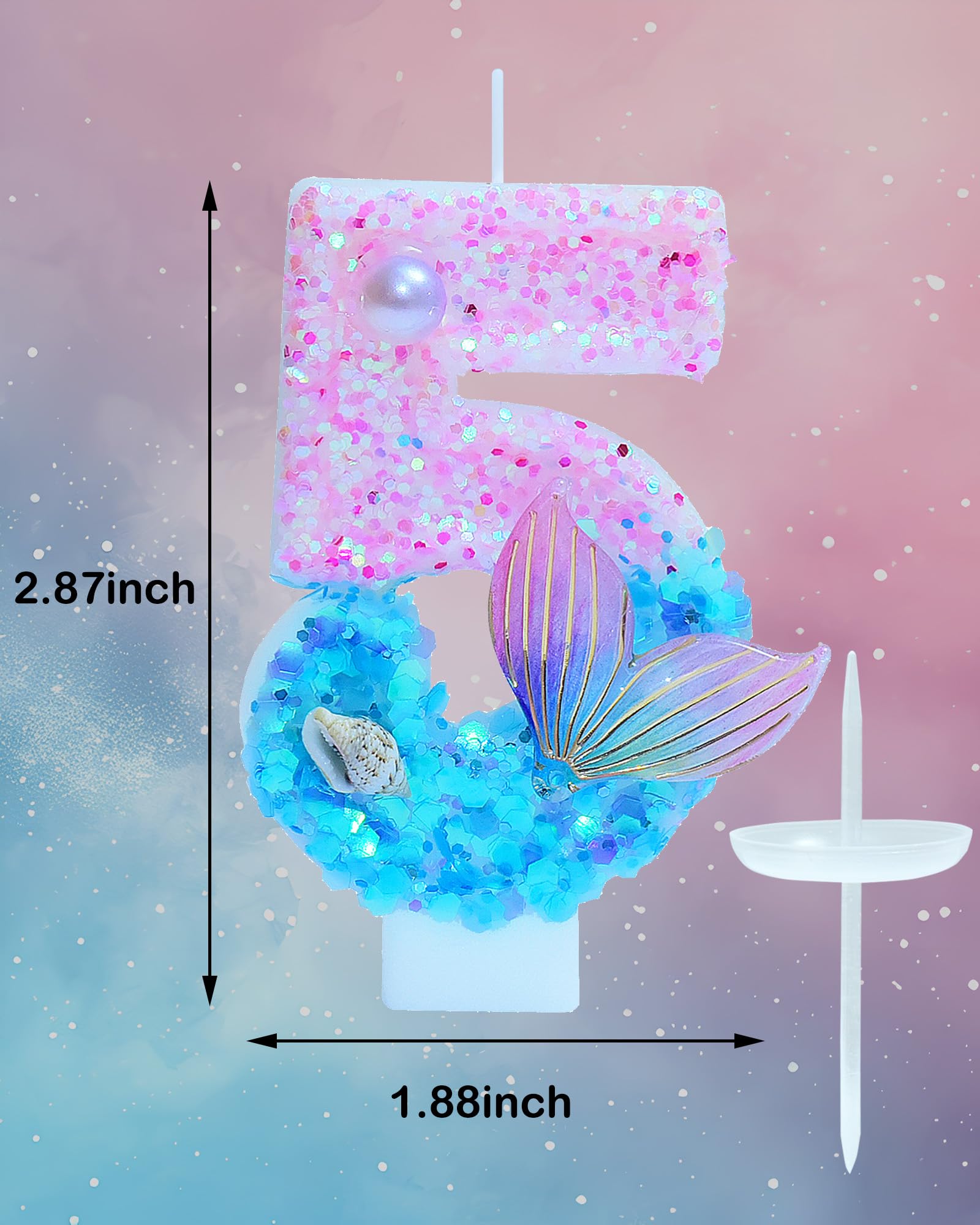 Mermaid Themed Birthday Candles, Number 5 Girls Glitter Birthday Party Supplies,Anniversary Party