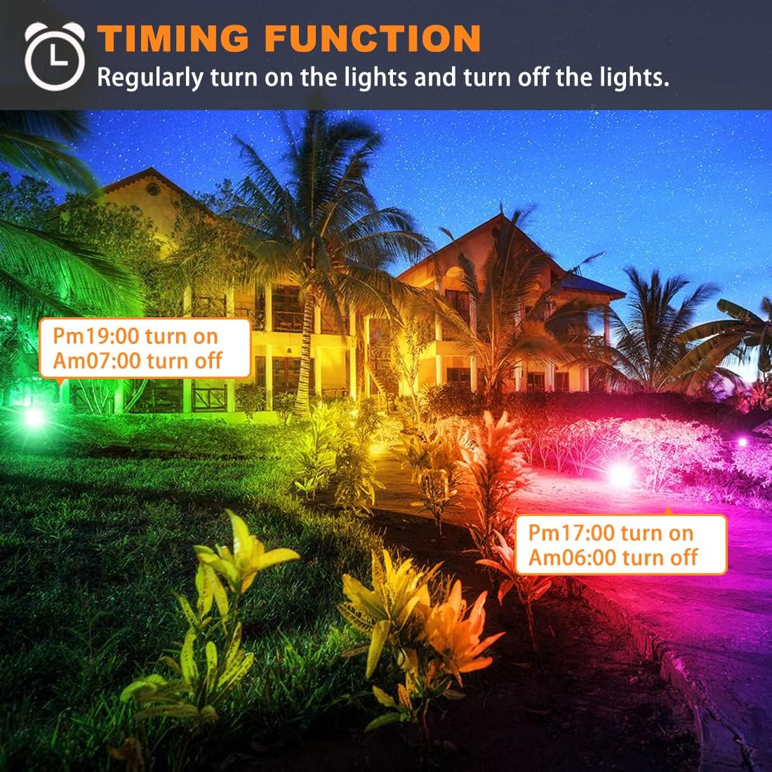 LED Flood Light Outdoor 30W, 300W Equivalent 3000LM Smart RGB Landscape Lighting with APP Control, DIY Scenes -Timing - Warm White 2700K -Color Changing Uplight, IP66, US Plug, No Remote MELPO(4 Pack)