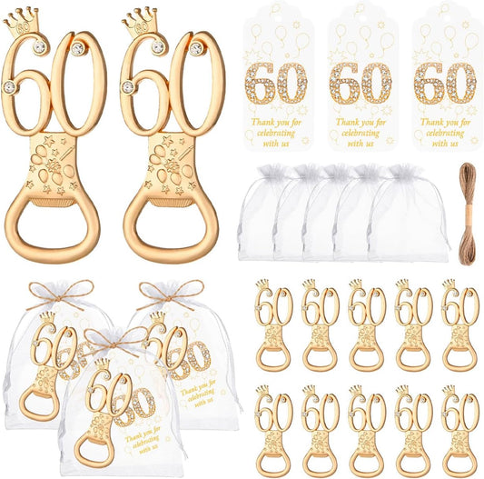 50Pcs 60th Birthday Bottle Opener Set 60th Birthday Party Favors 60th Golden Bottle Openers Personalized Party Favors Wedding Anniversaries Souvenirs Favors For Guests Party