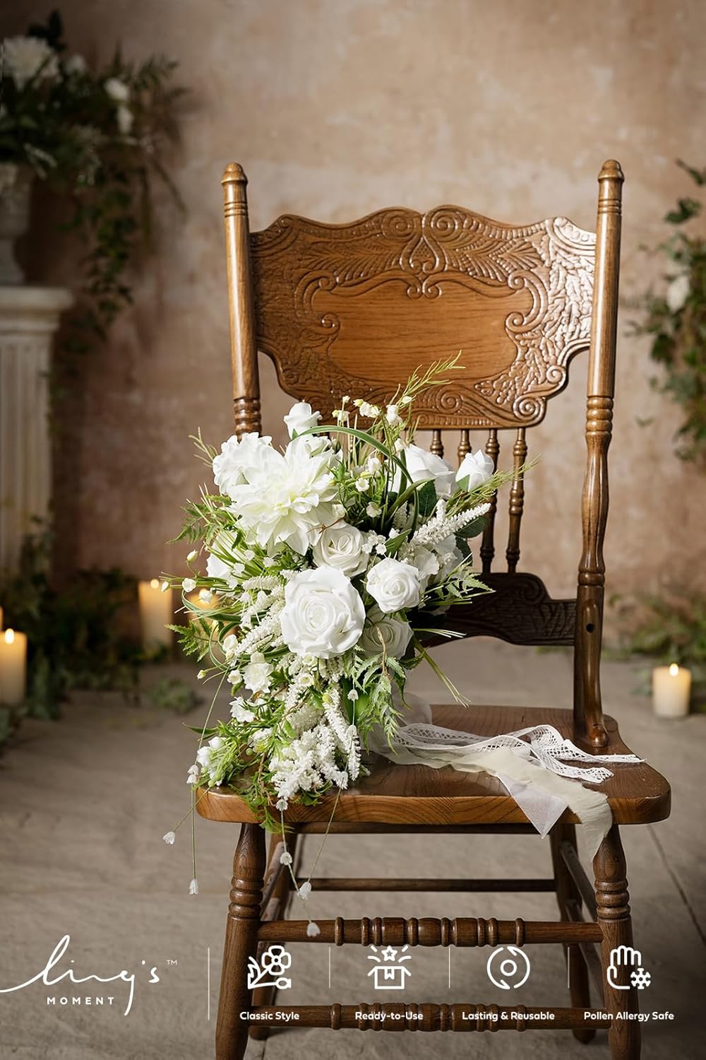 Ling's moment White Green Bridal Bouquet for Bride, White Green Wedding Bouquets for Bride, 13 Inch Bride Bouquets for Wedding Artificial Flowers Bouquets