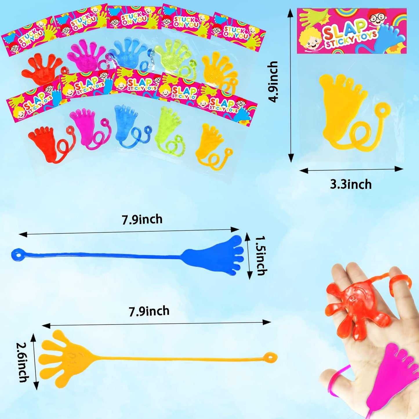 Large Sticky Hands Bulk Party Favors Supplies Toy Gifts for Kids (100 PCS), Halloween Goodie Bag Stuffer Fillers for Toddlers,Class Non Candy Treats Prizes Pinata Parade Throw Giveaways for Boys Girls