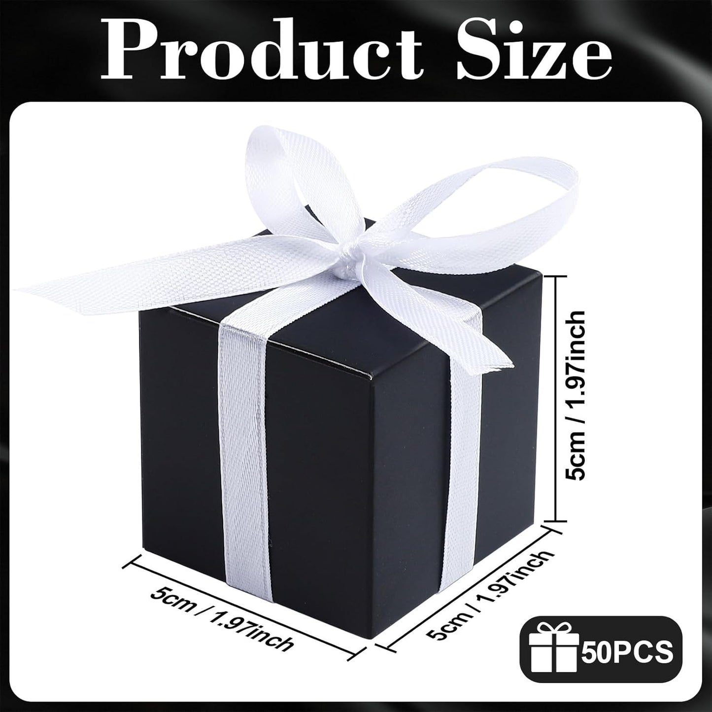 COCPOK 50 Pack Black Gift Boxes, 2x2x2 inch Gift Box, Small Candy Boxes with Lids and Ribbons, Paper Favor Box for Wedding Bridal Shower Baby Shower Birthday Party
