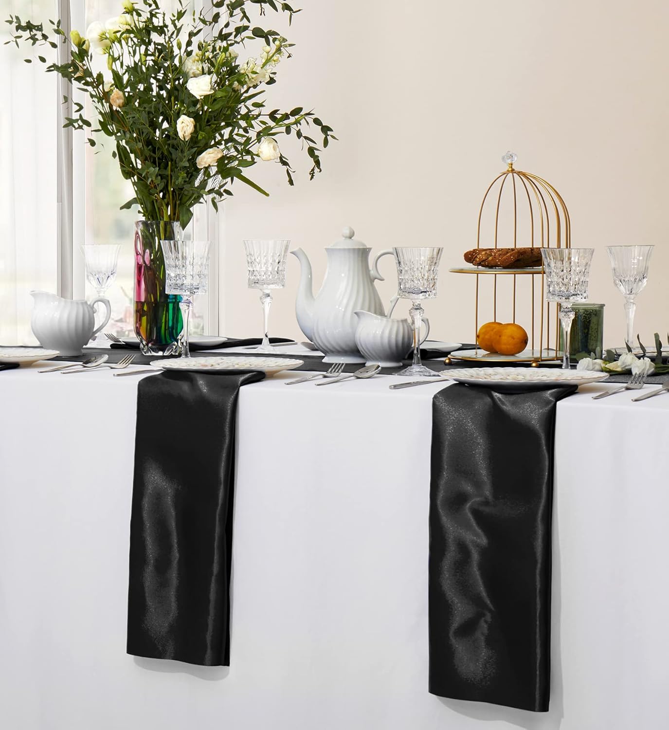 Horbaunal 30 Pack Black Satin Napkins 20 x 20 Inch, Square Soft Table Dinner Napkins, Silky Cloth Napkins Table Decoration for Weddings Banquets Parties