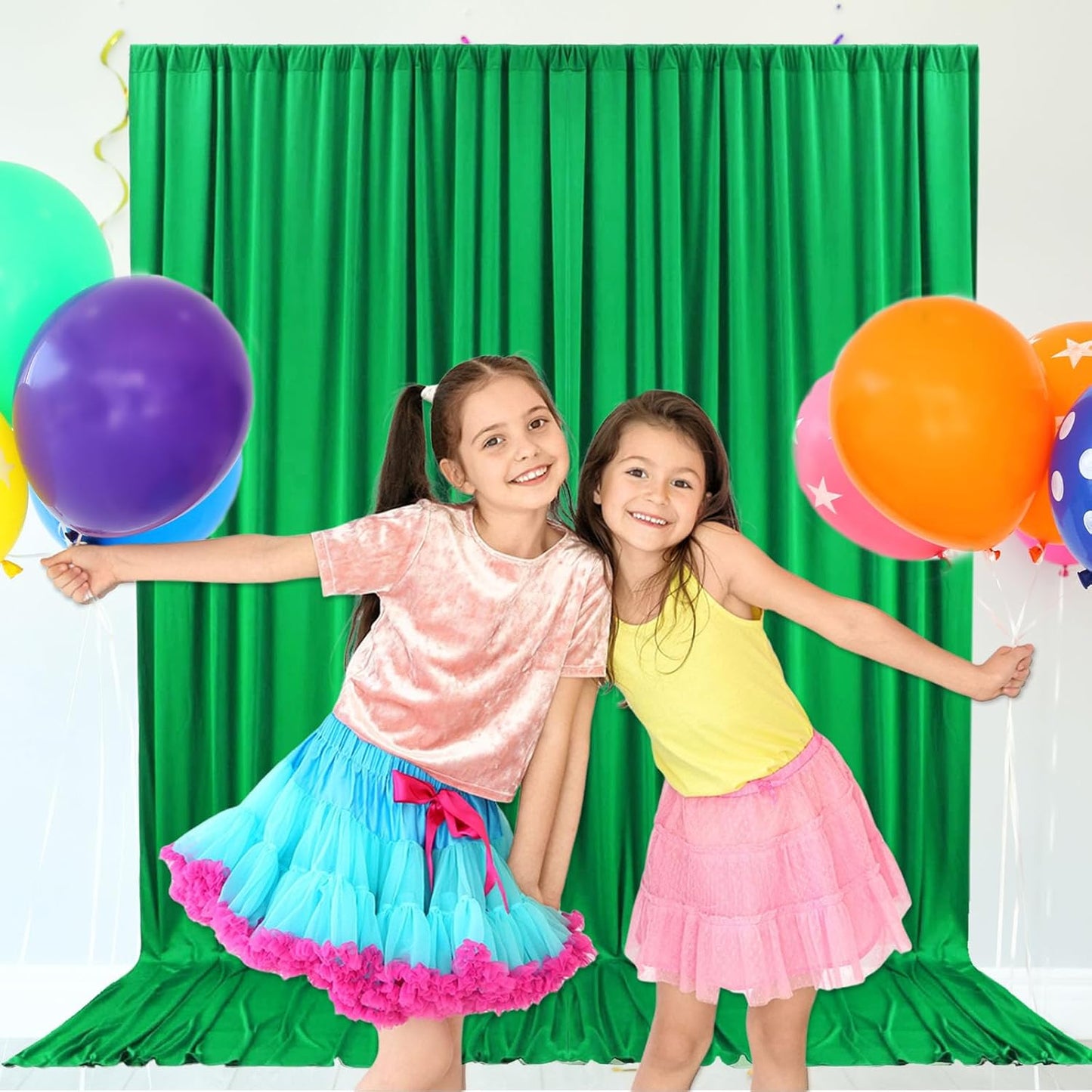 10ft x 10ft Grass Green Backdrop Curtains for Parties, Fabric Satin Background Curtain with Rod Pockets for Weddings, Birthday, Baby Shower, Photography, Graduation Party Backdrop Drapes, 2 Panels