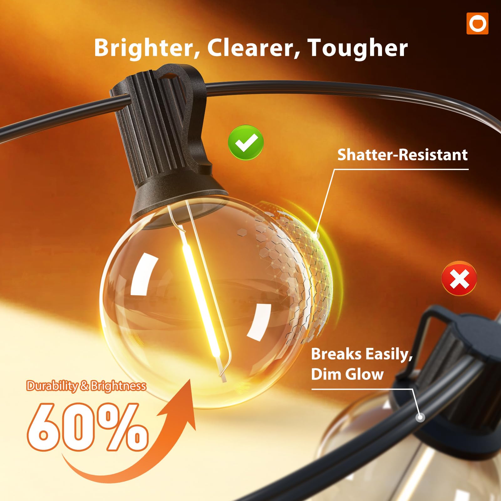 addlon Outdoor String Lights 100FT G40 with Remote 54 LED Shatterproof Bulb