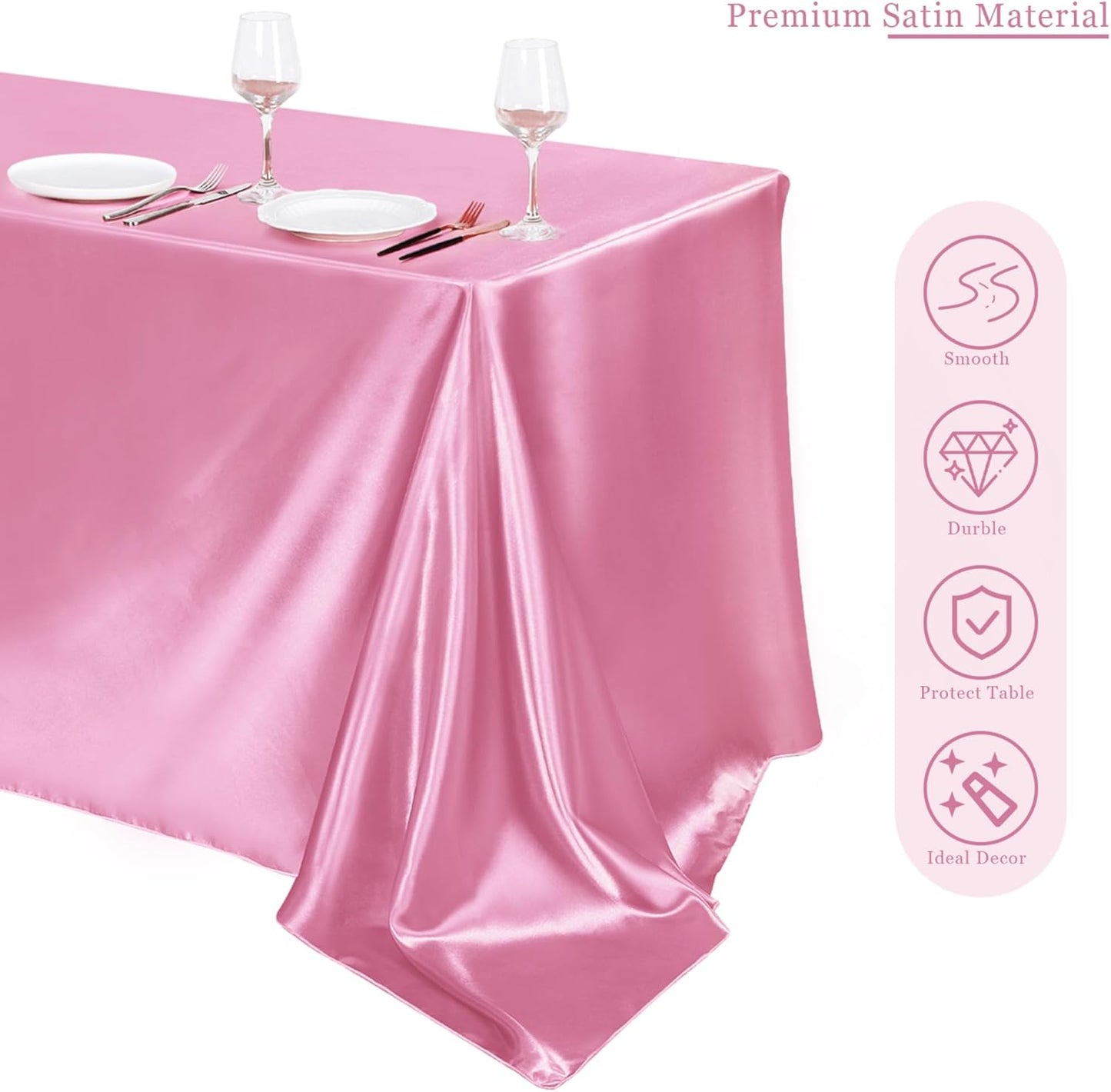 TURSTIN 8 Packs Pink Satin Tablecloth 102 x 58 Inch Overlay Satin Table Cover Rectangle Bright Silk Tablecloth Smooth Fabric Table Decoration for Wedding Banquet Party Events