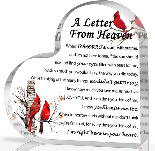 Sympathy Gifts, Red Cardinal Gifts - A Letter from Heaven - Crystal Acrylic Paperweight Remembrance Decorations