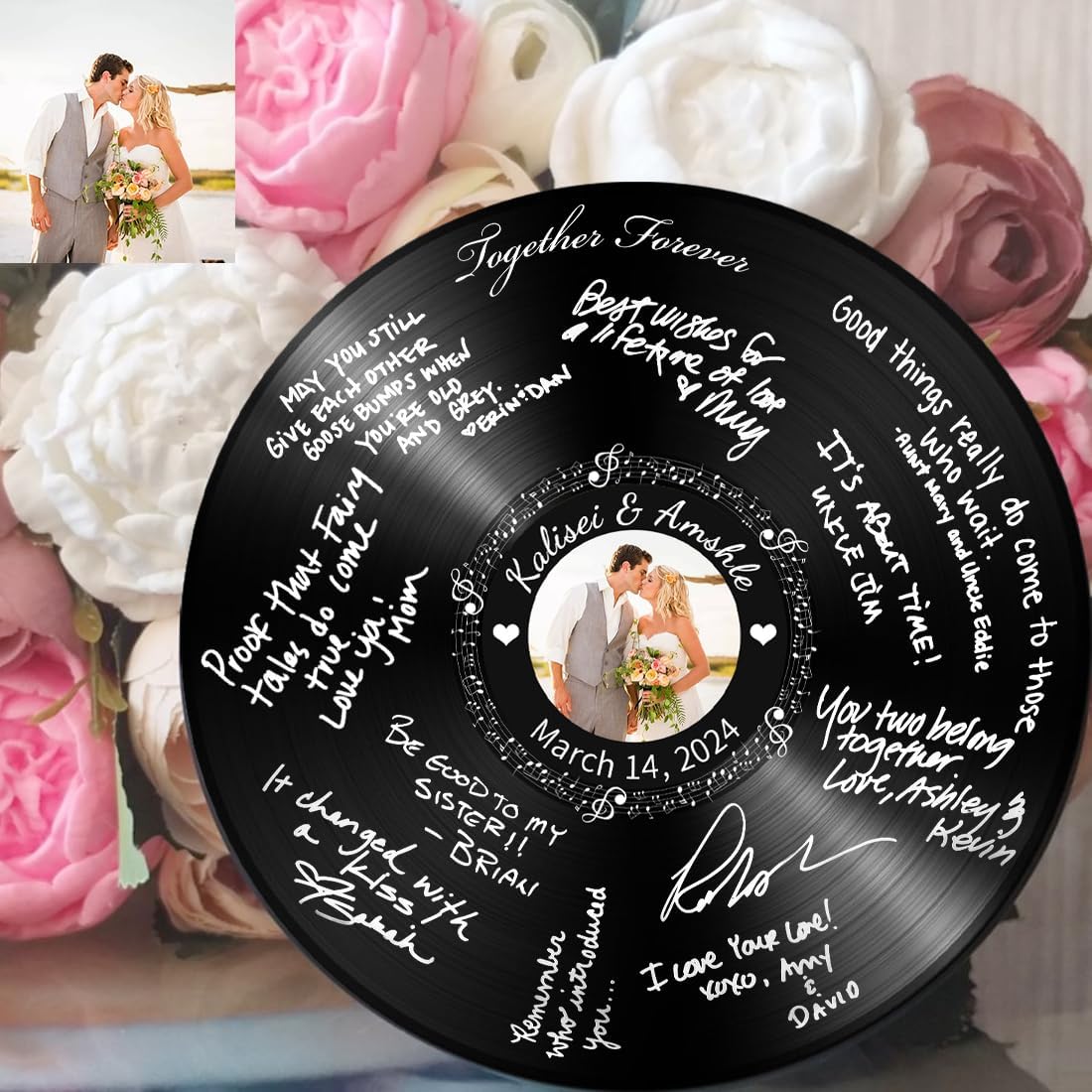 Personalized Vintage Record Guest Book Sign Custom Name Date Rustic Wedding Guest Book Alternative Unique Guest Book for Wedding Anniversary (Style 7)