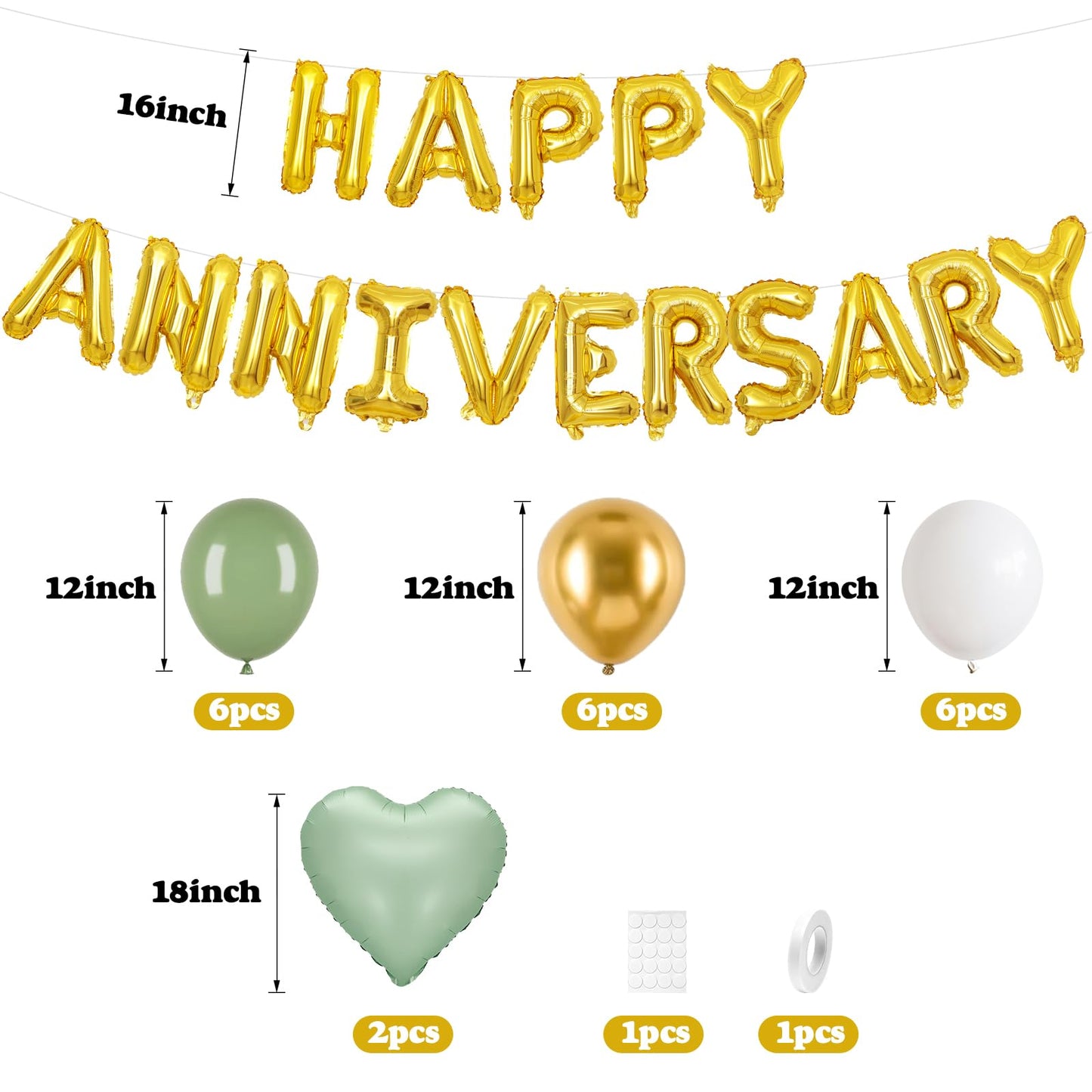 Anniversary Decorations Green Gold, Happy Anniversary Banner Balloons