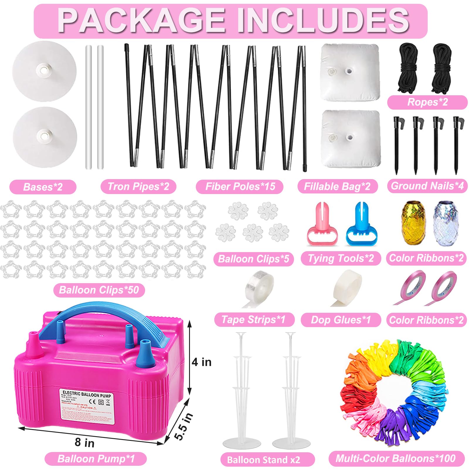 Balloon Arch Kit and Balloon Pump Electric, 10ft Wide Adjustable Balloon Arch Stand With