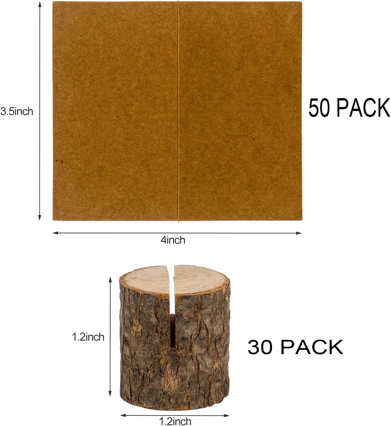Wood Place Card Holders, 30Pcs Rustic Wooden Table Number Holders and 50Pcs Kraft Place Cards, Wood Photo Picture Holder for Wedding Party Table Name and More