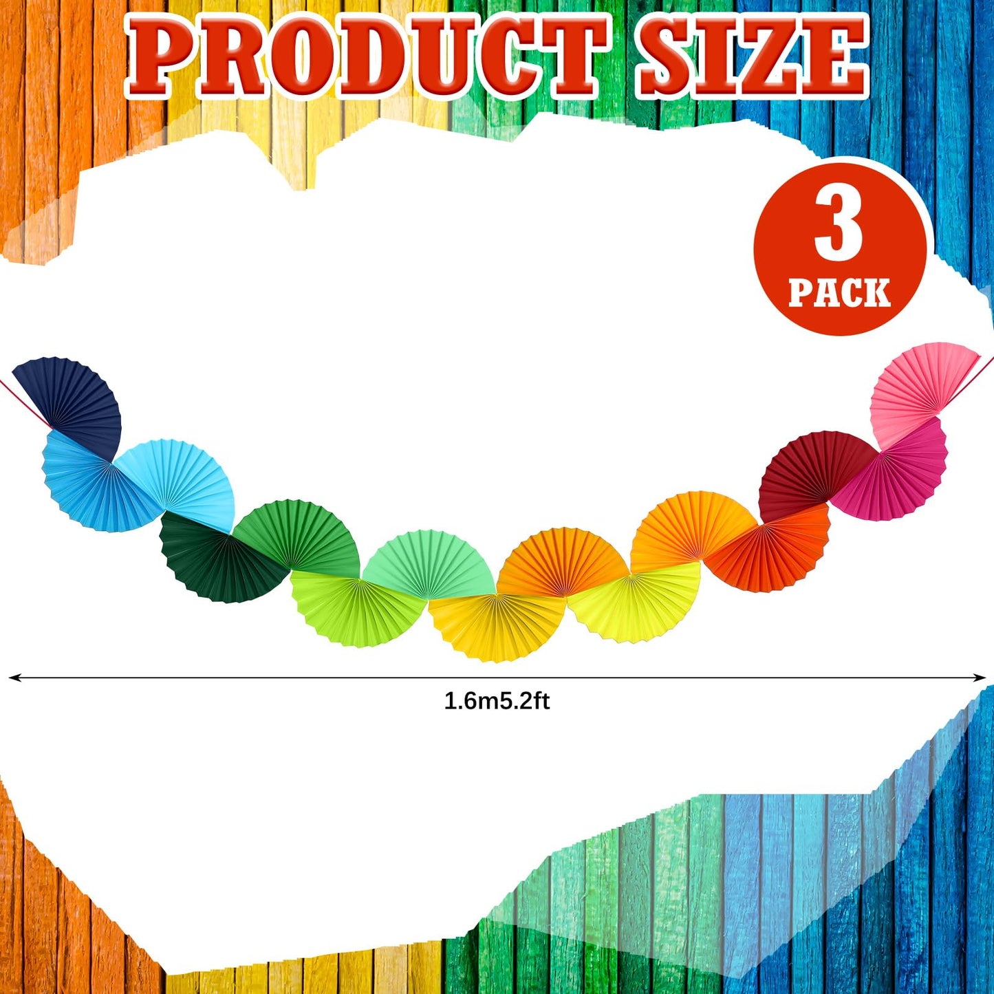 Weekgrat 3 Pack Rainbow Paper Fan Garland 15.6ft Hanging Decor