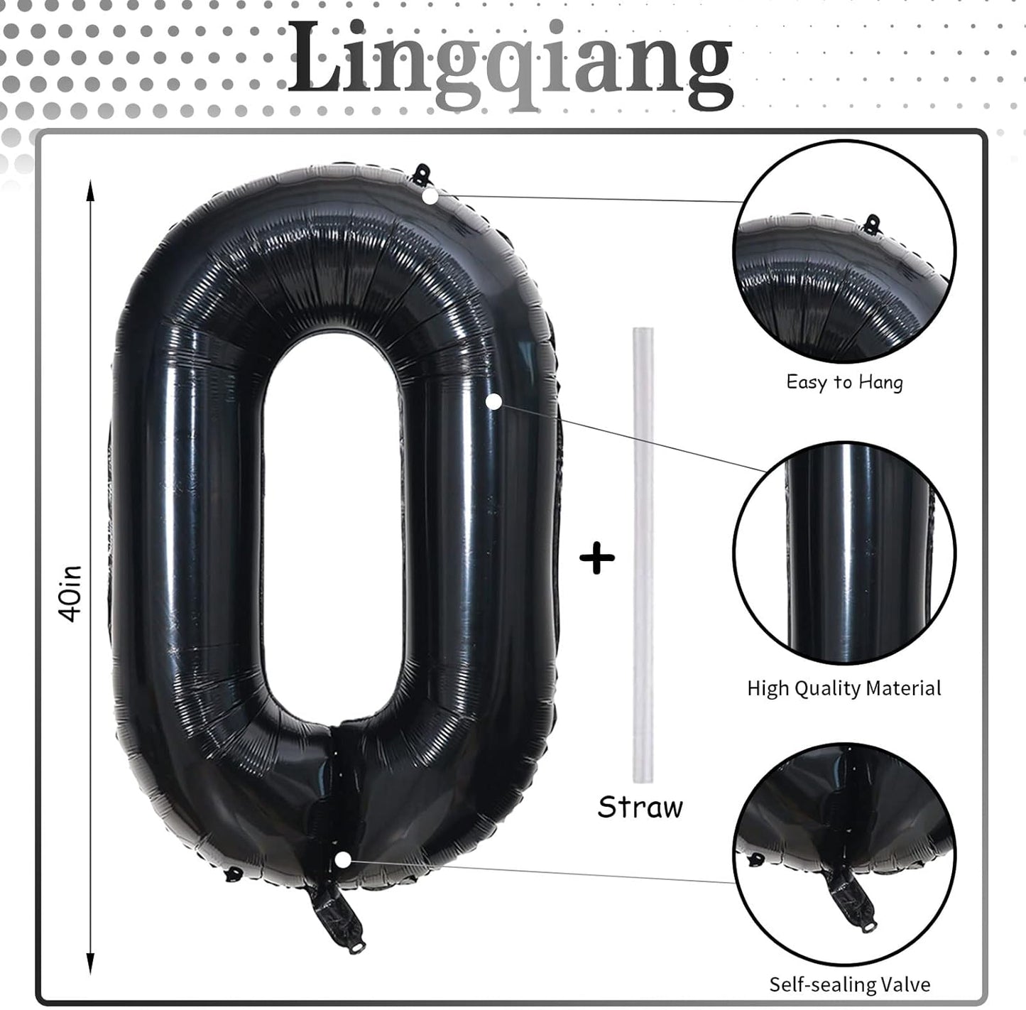 Black Number 0 Balloon for Girls Boys, 40 Inch Large Number 0-9 Foil Mylar Helium Digital Balloons Set for Women Men Birthday Graduation Anniversary New Year Eve Party Decorations Celebration Supplies