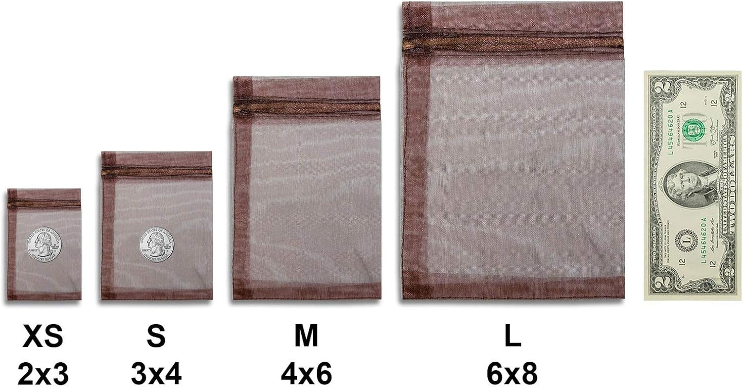 TheDisplayGuys 100-Pack 6x8 Brown Sheer Organza Gift Bags with Drawstring, Jewelry Candy Treat Wedding Party Favors Mesh Pouch