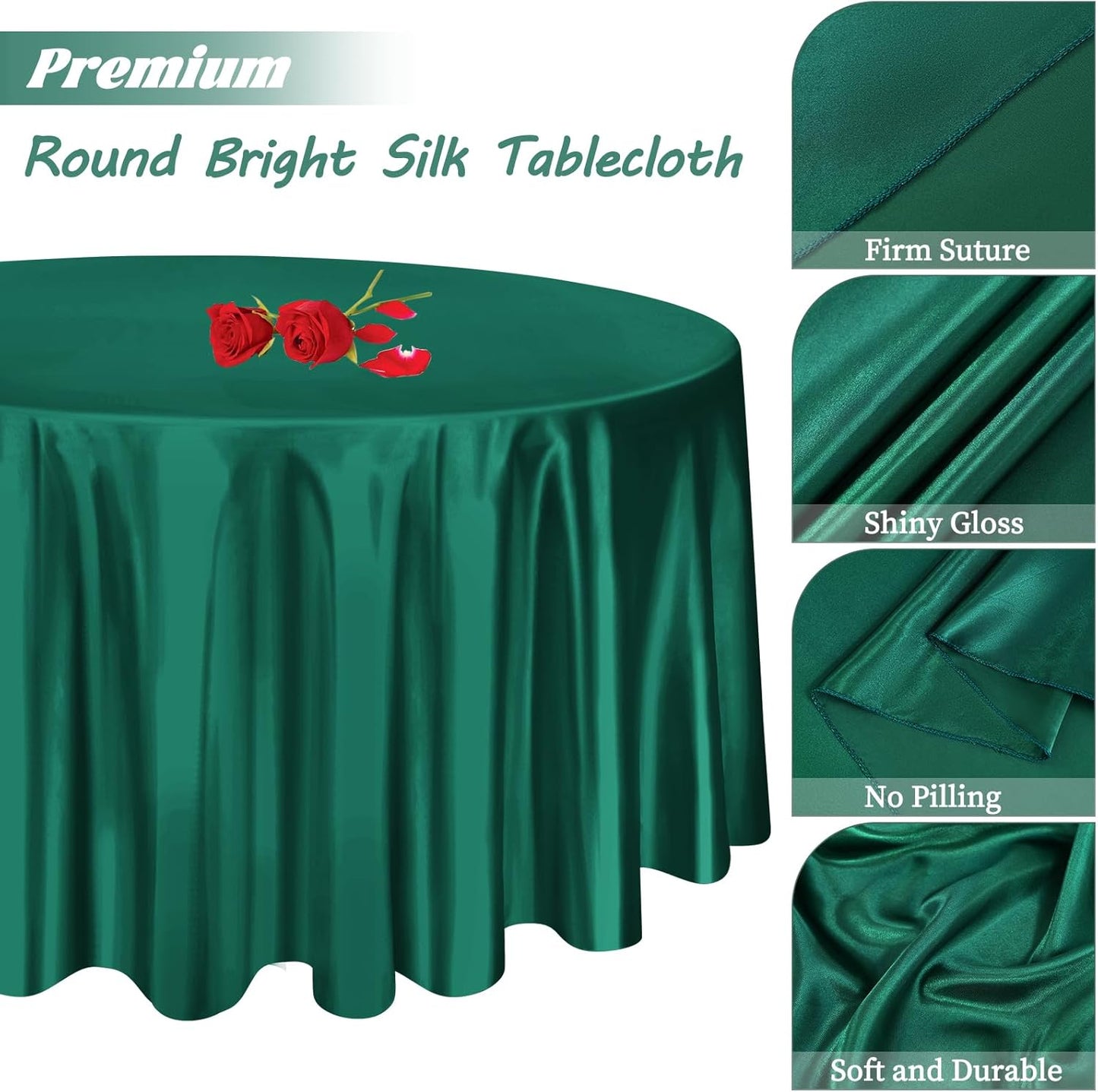 6 Pack 108 Inch Hunter Green Satin Tablecloth - Premium Bright Silky Round Tablecloth Overlay Smooth Fabric Table Cover, Table Decoration for Wedding Party Banquet Events Restaurant Kitchen Dining